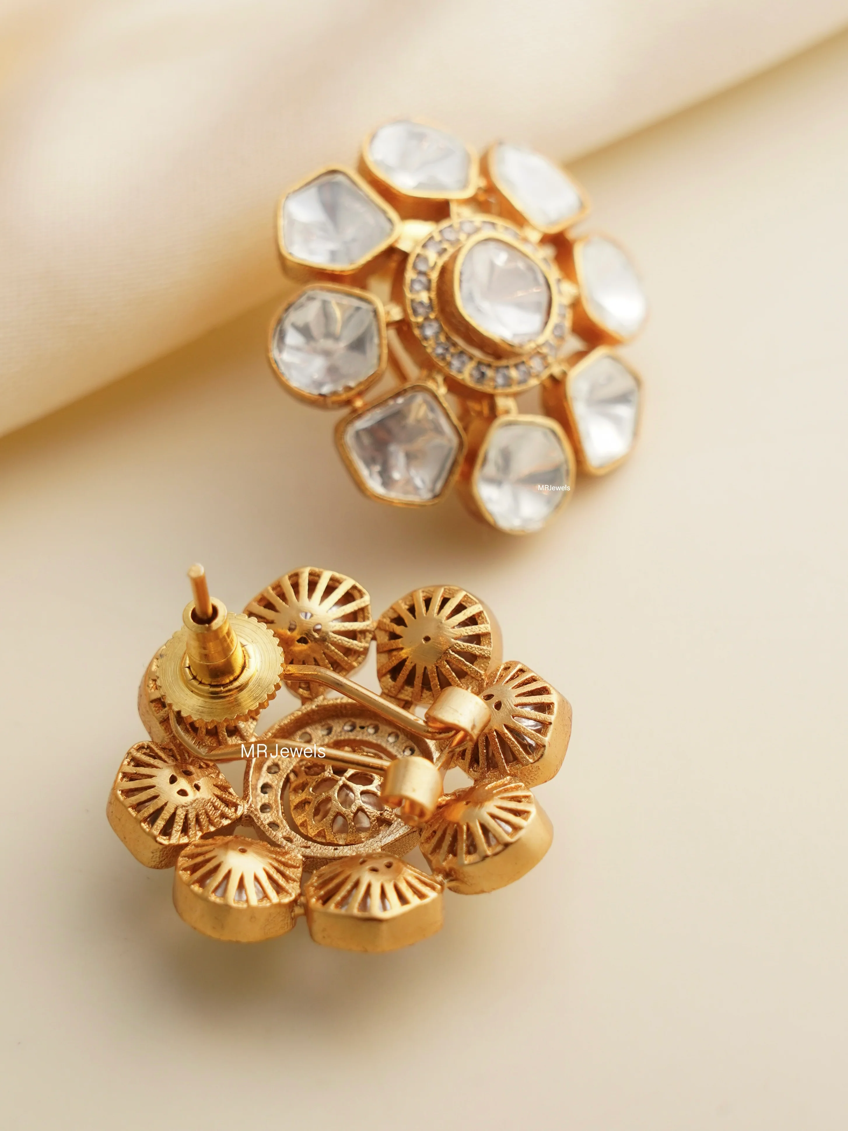 Moissanite Uncut Polki Studs - Image 2