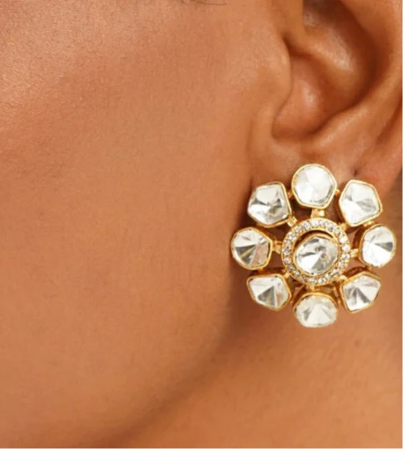 Moissanite Uncut Polki Studs - Image 3