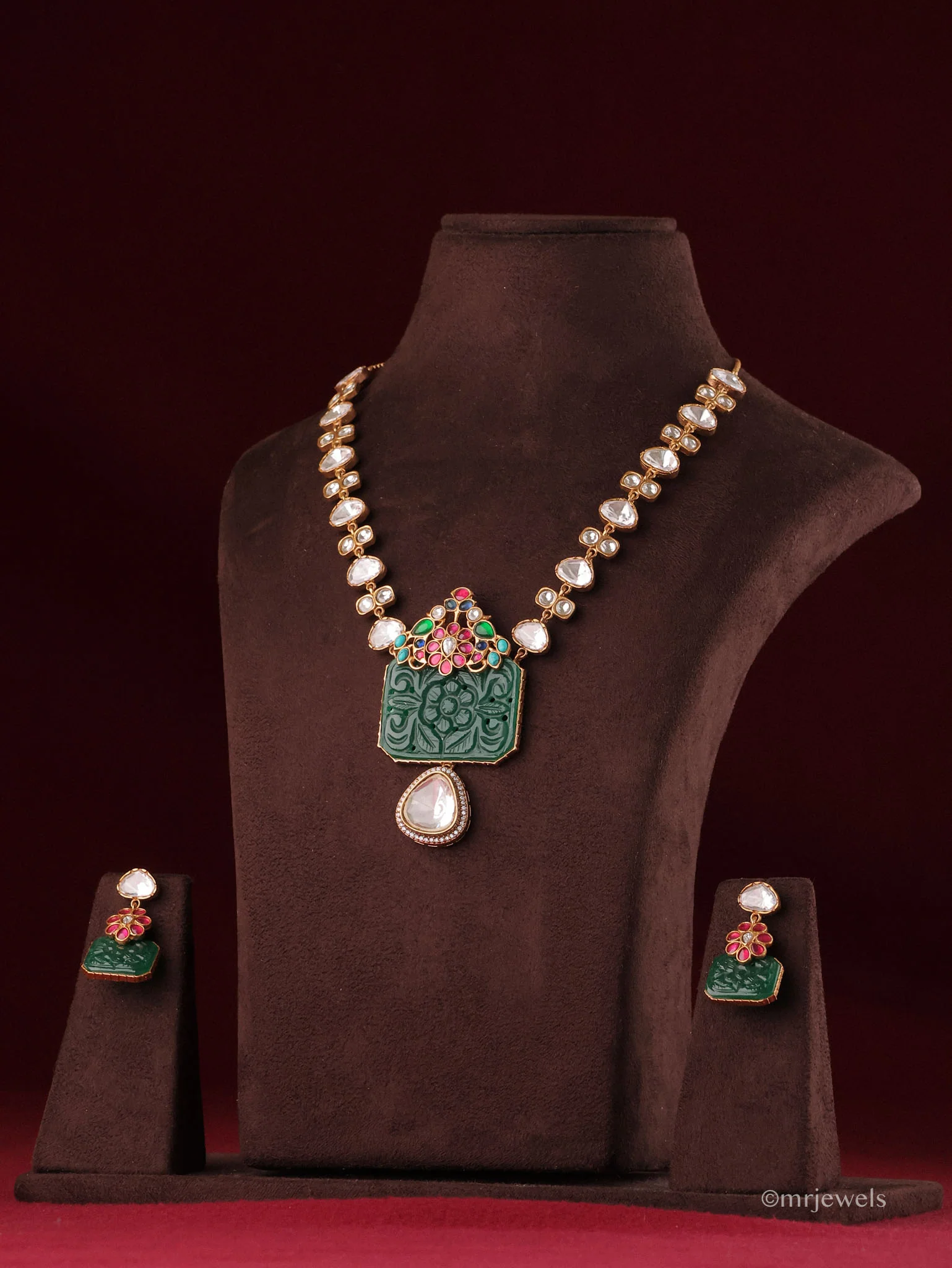 Mrinalika Floral Carved Polki Necklace