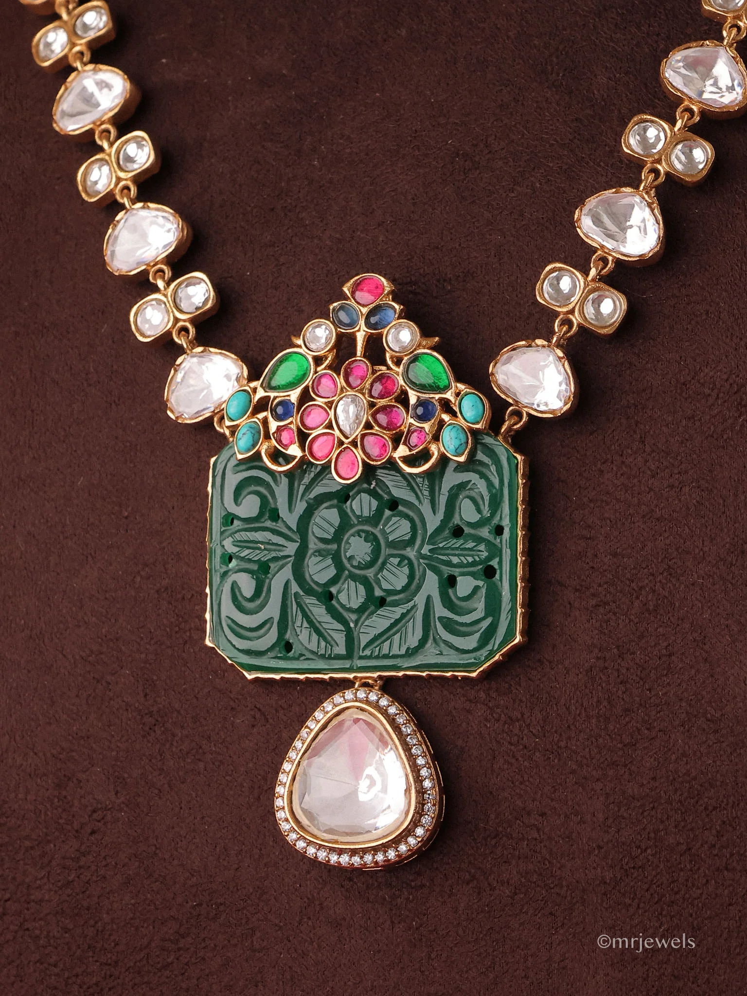 Mrinalika Floral Carved Polki Necklace - Image 2