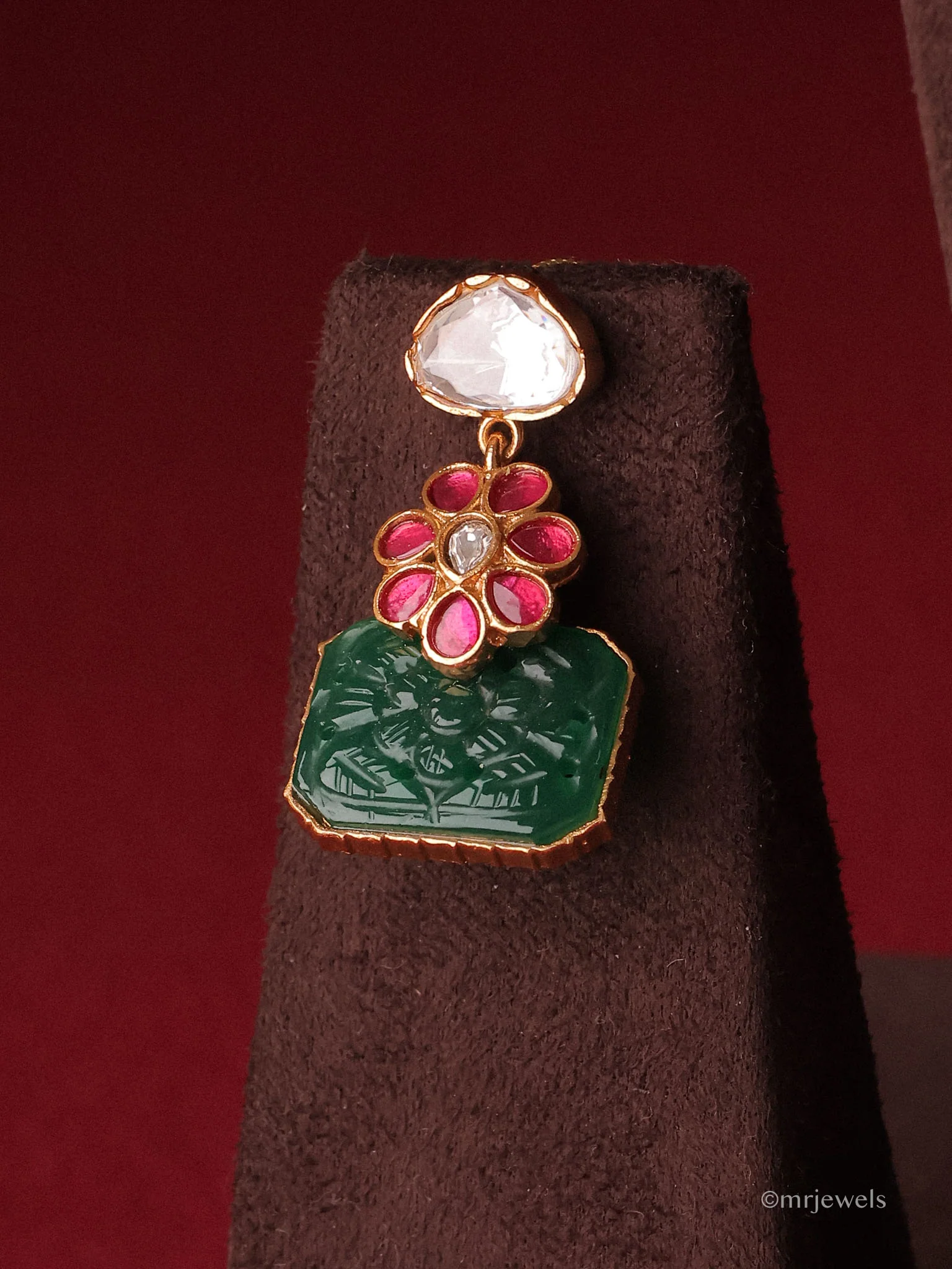 Mrinalika Floral Carved Polki Necklace - Image 3