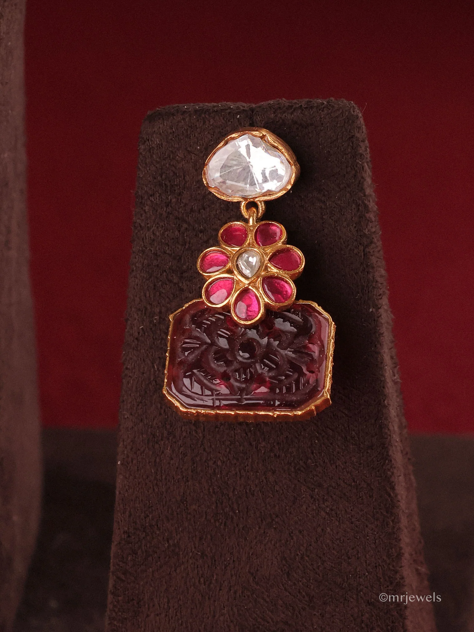 Mrinalika Floral Carved Polki Necklace - Image 6