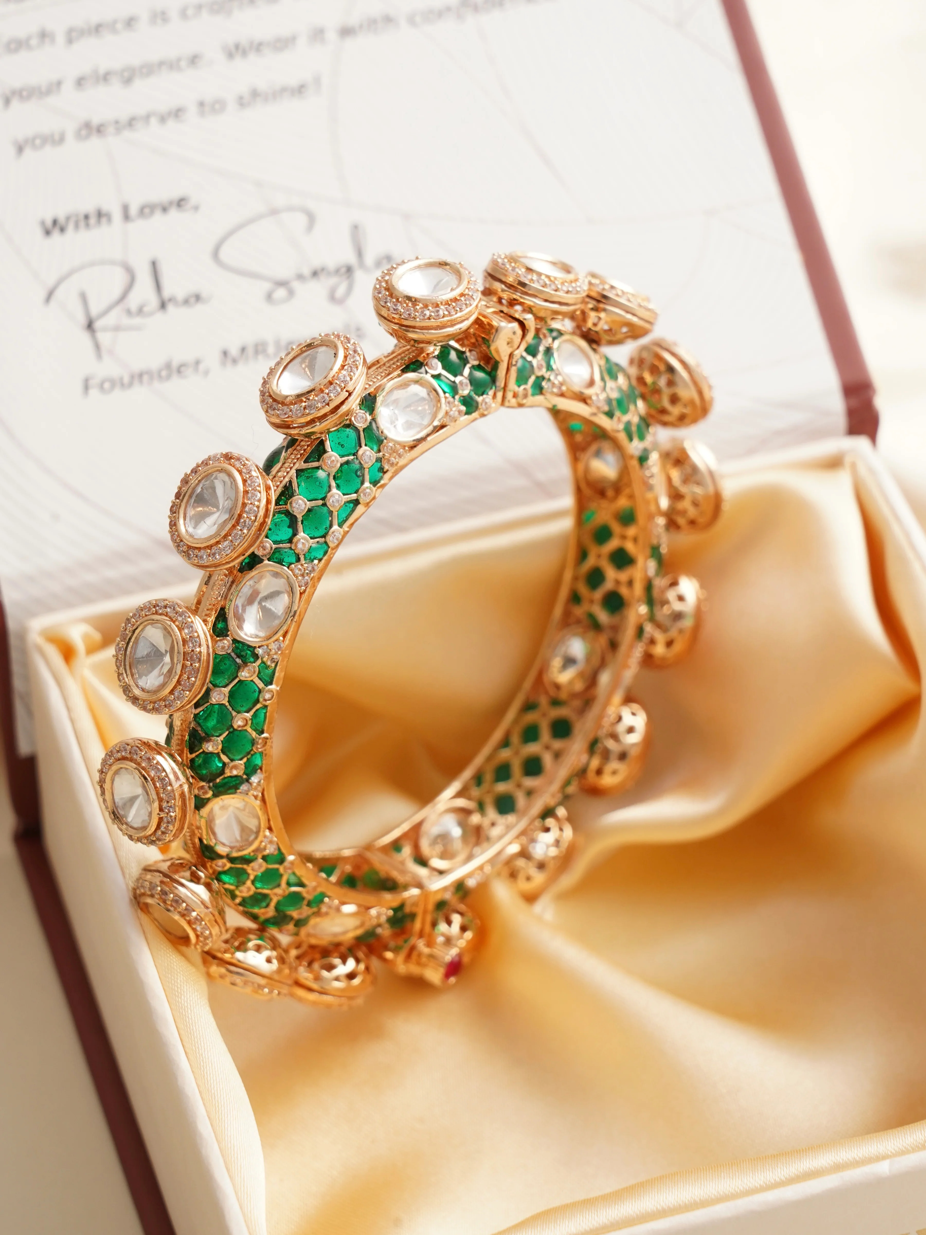 Mughal Grandeur Polki Kundan Designer kada -Openable - Image 3