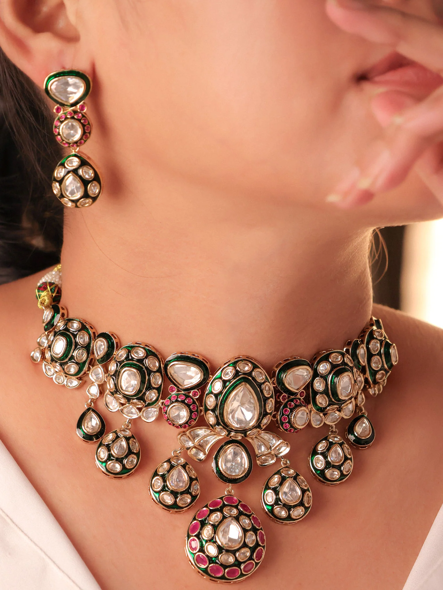Mughal Meenakari Polki Choker Set (Emerald & Ruby)