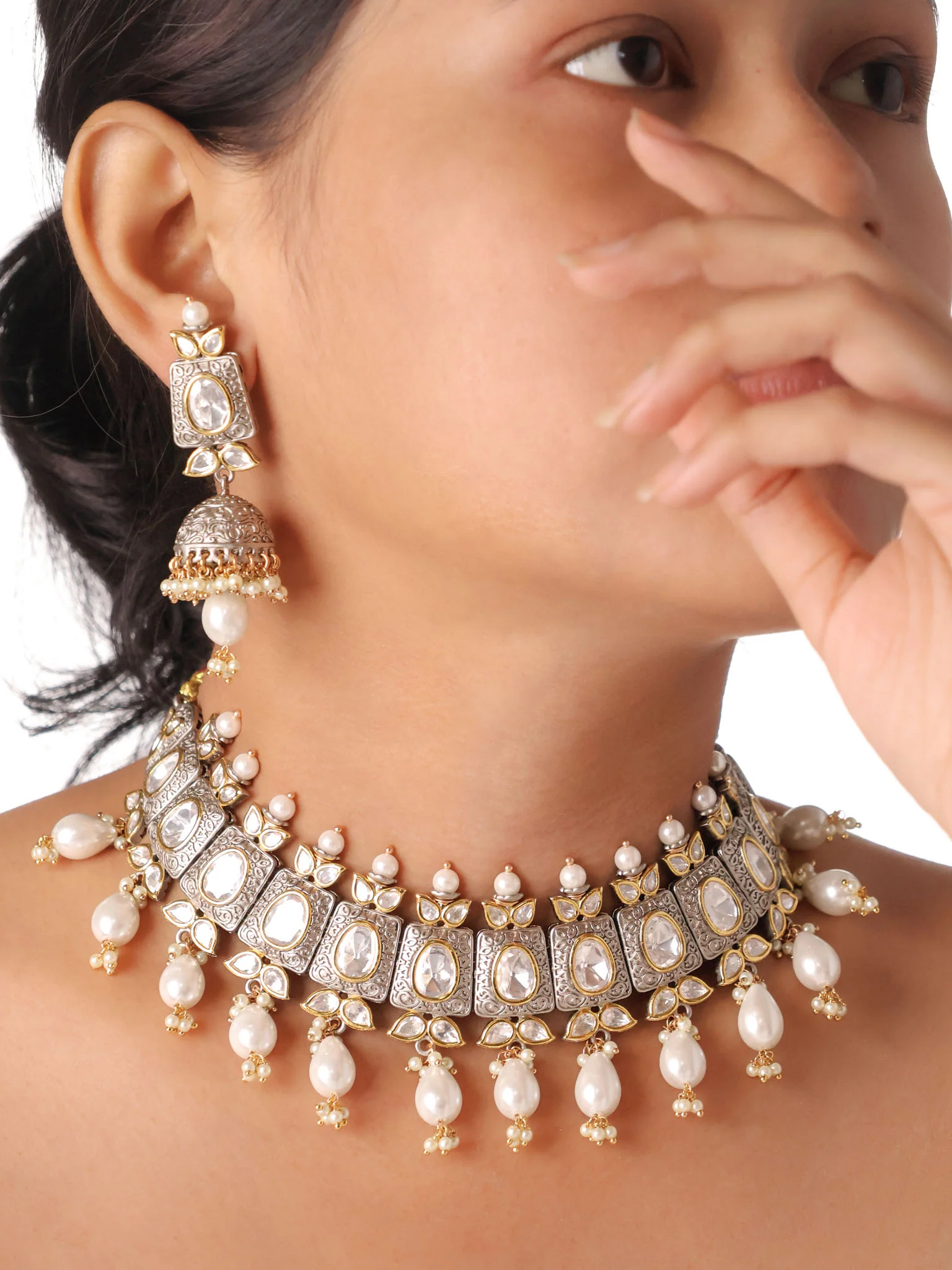 Mughal Pearl Cascade Polki Choker Set
