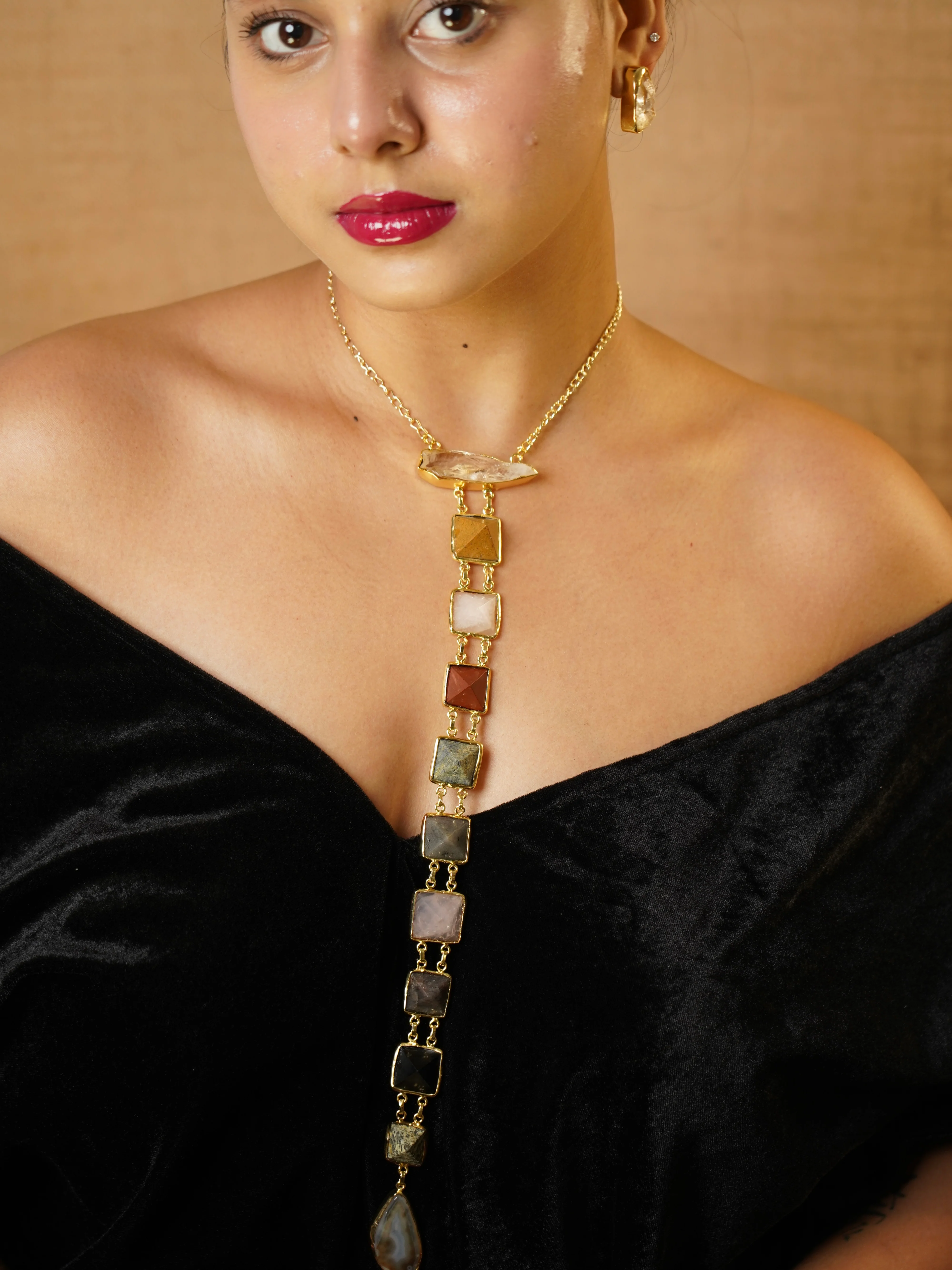 Multi-Natural Stone Tie Necklace - Image 2