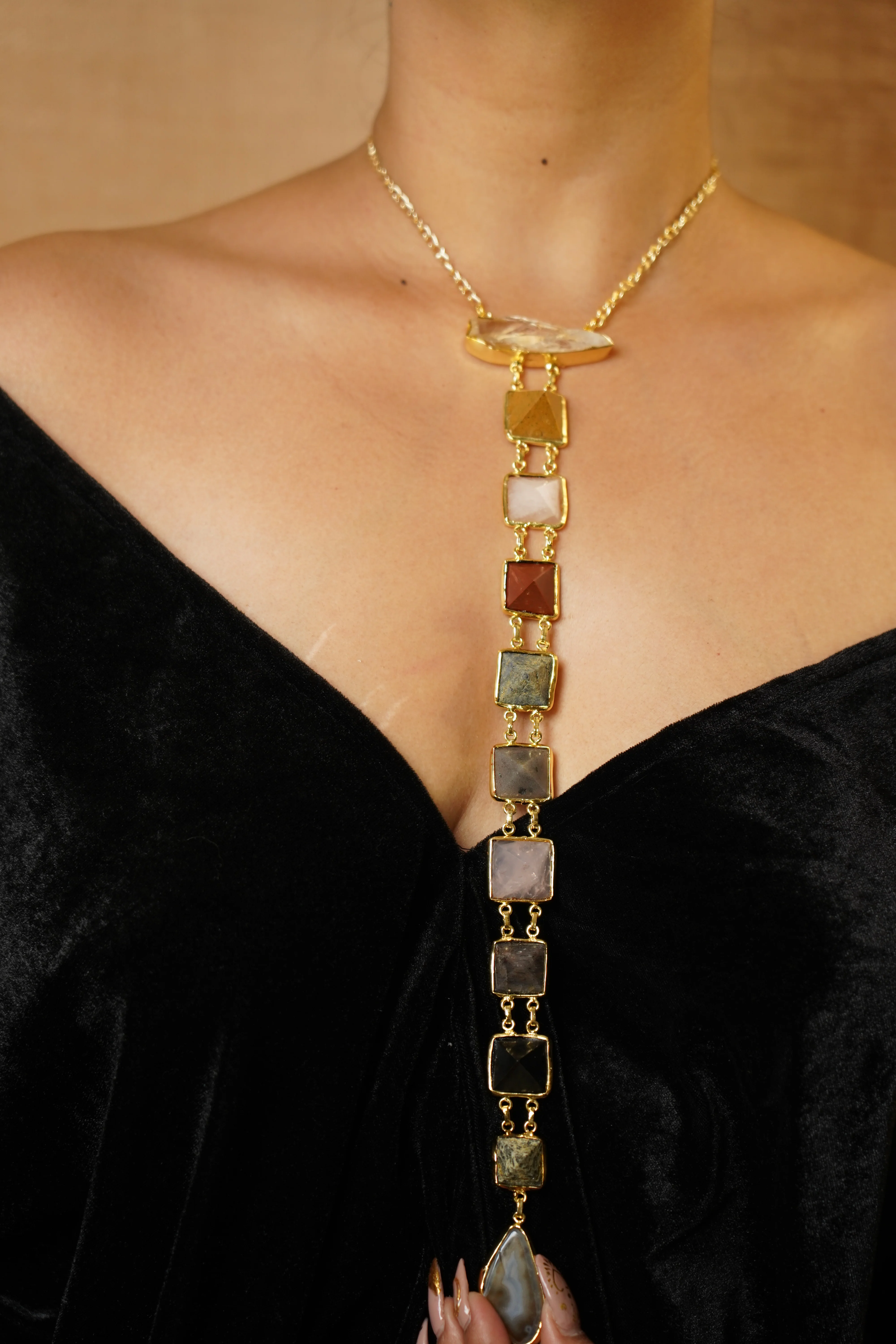 Multi-Natural Stone Tie Necklace - Image 3