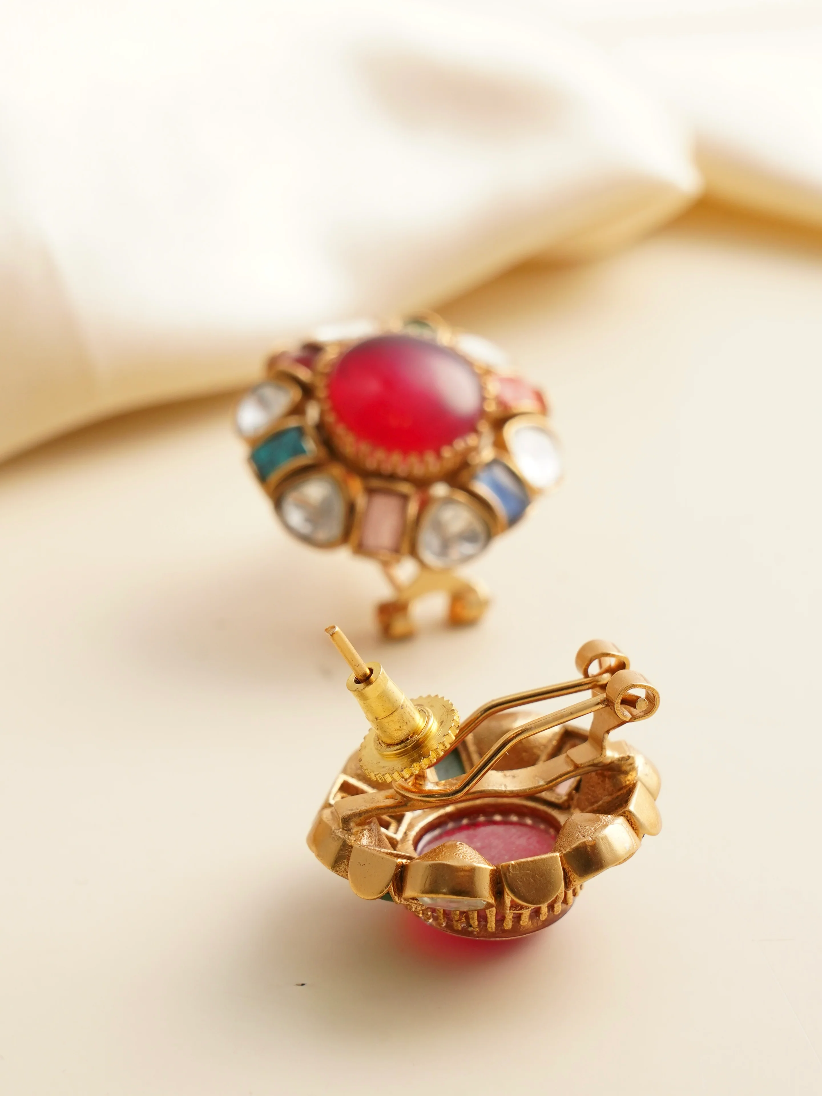 Multicolor Blossom Kundan Earring studs - Image 3