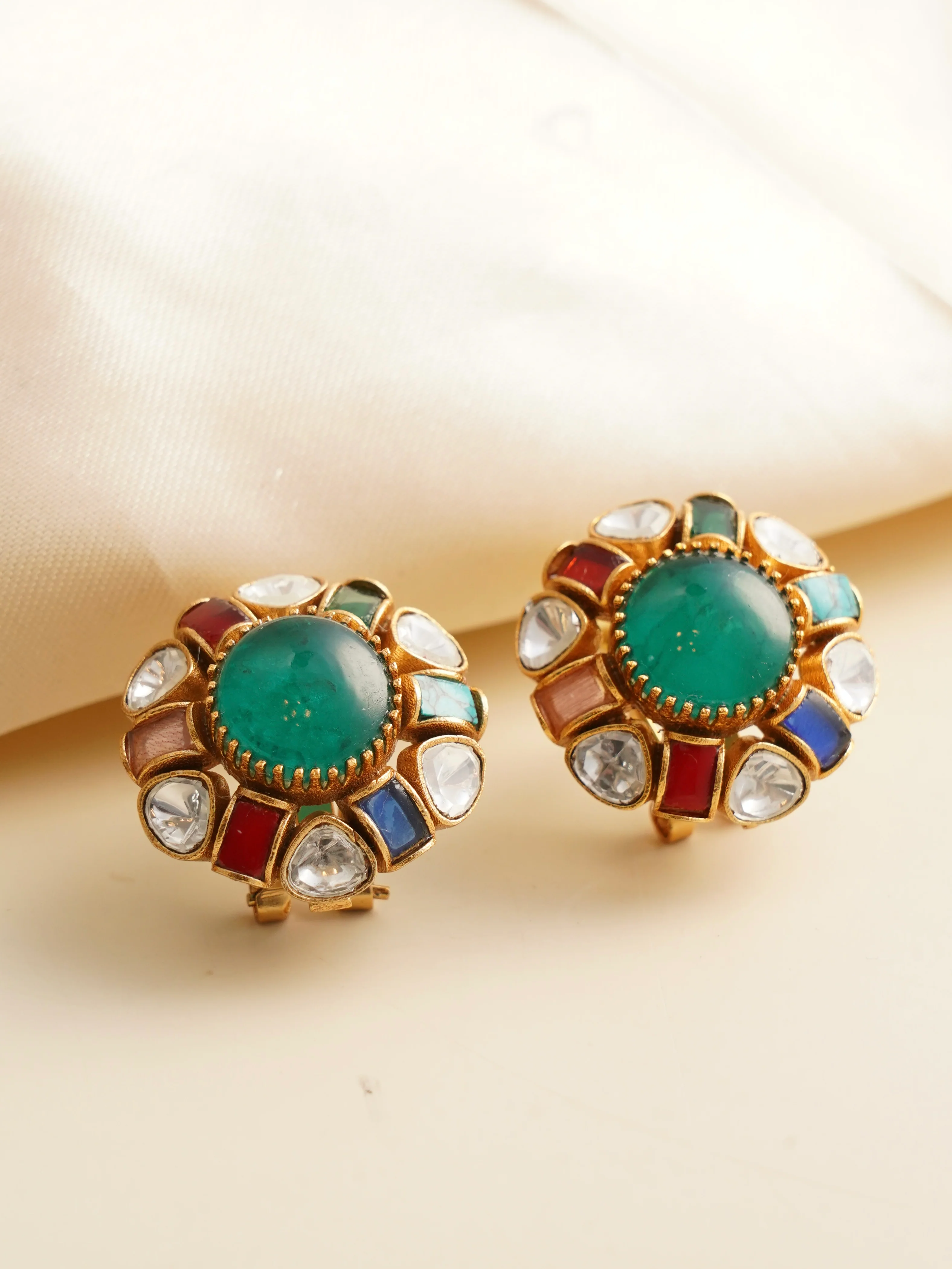 Multicolor Blossom Kundan Earring studs - Image 4