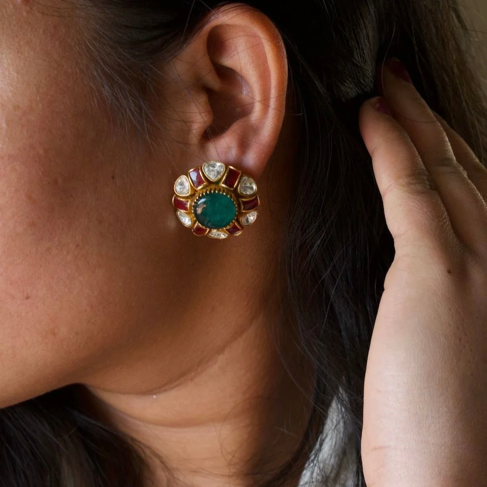 Multicolor Blossom Kundan Earring studs - Image 5