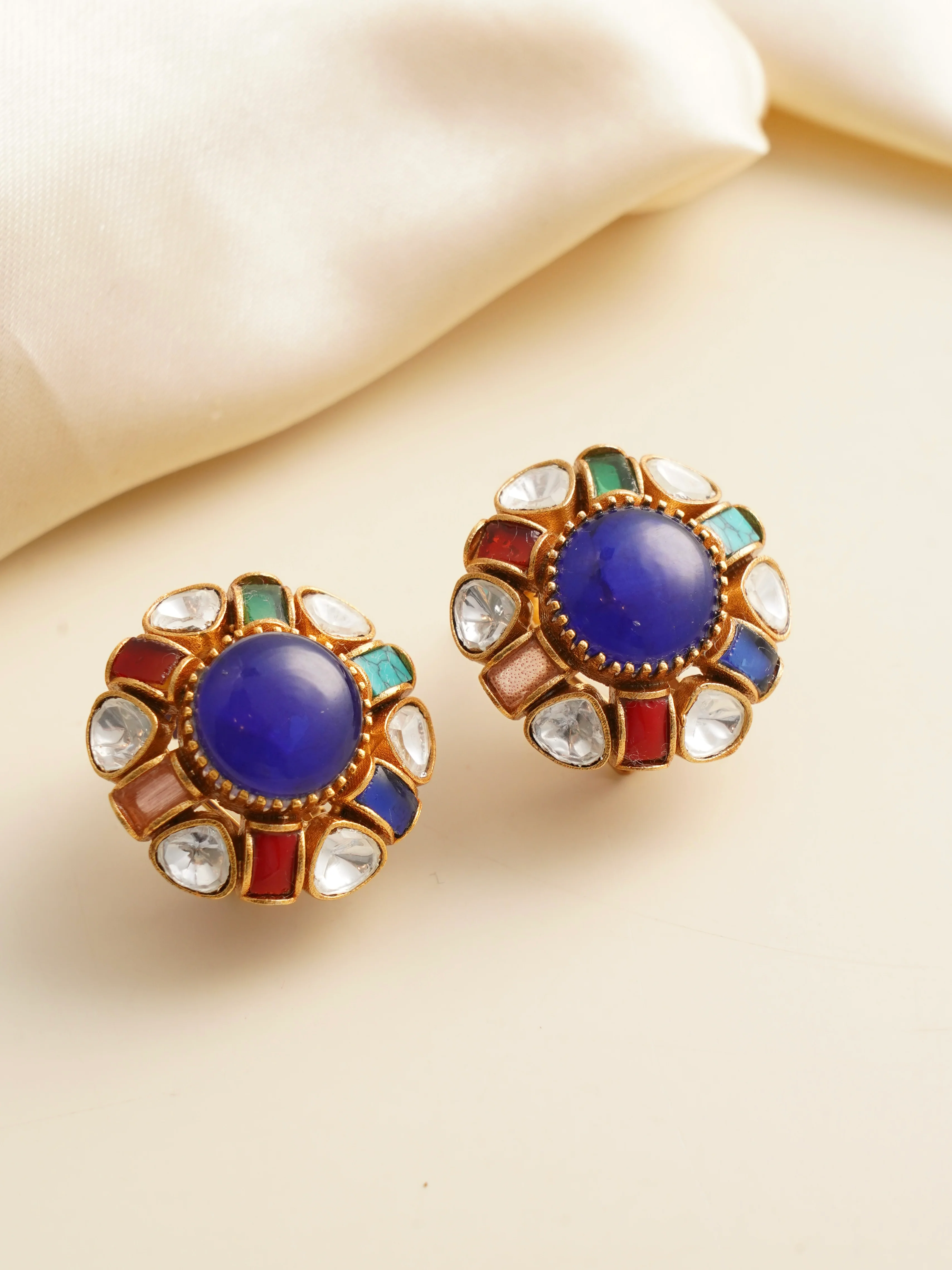 Multicolor Blossom Kundan Earring studs - Image 6