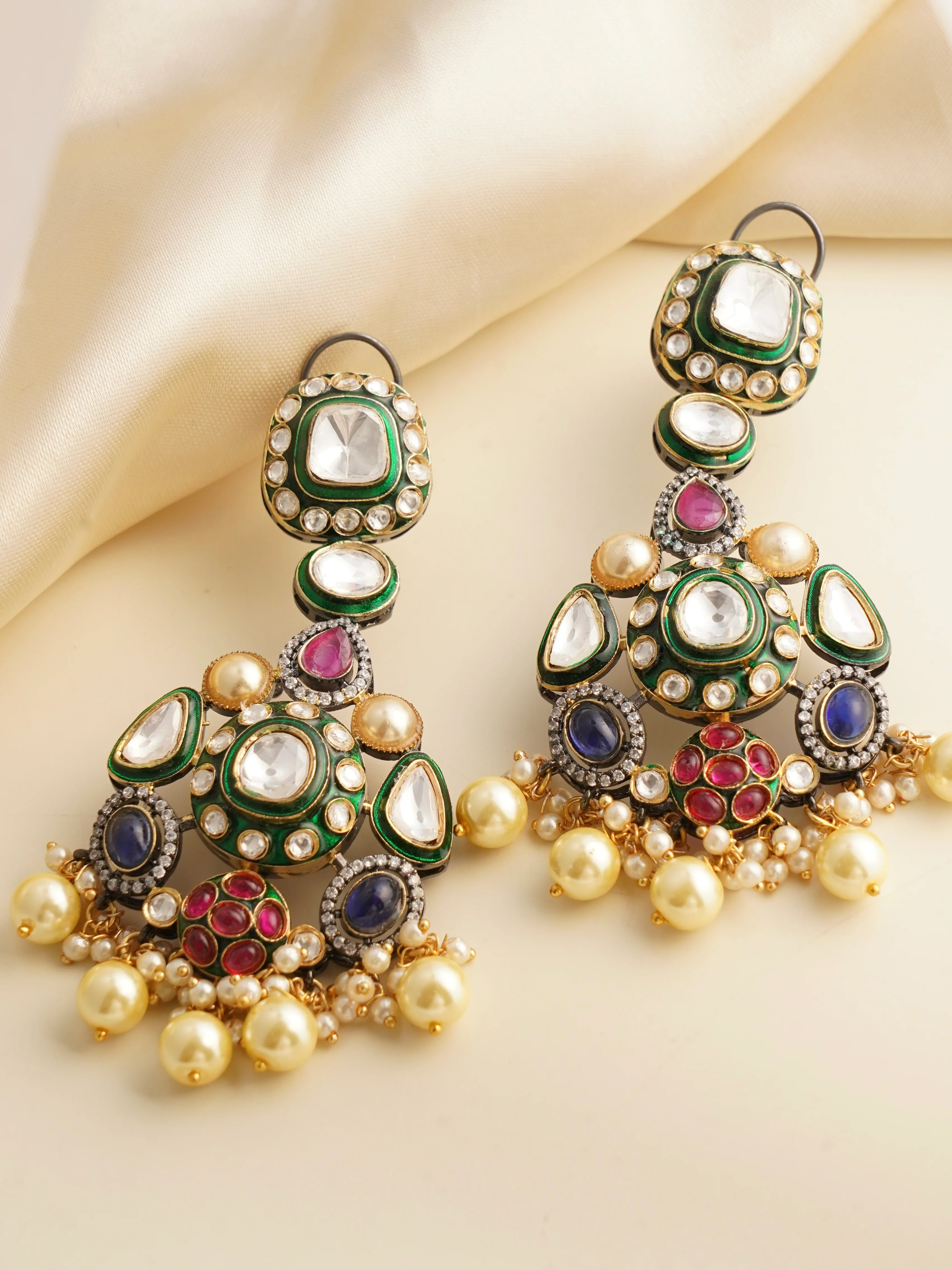 Multicolored Semi precious Stone studed Victorian Earrings