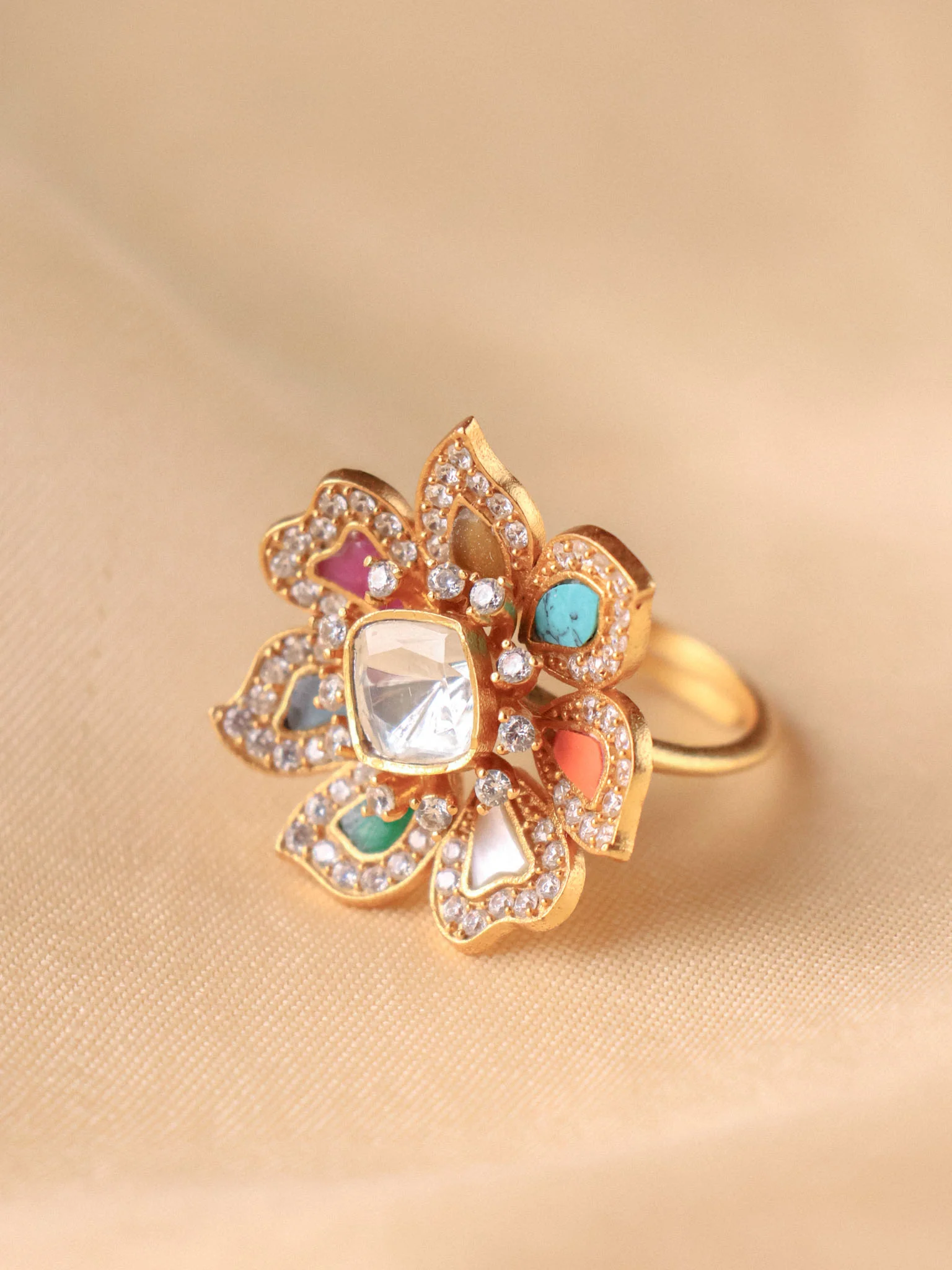Navrang Noor Adjustable Kundan Ring - Image 2