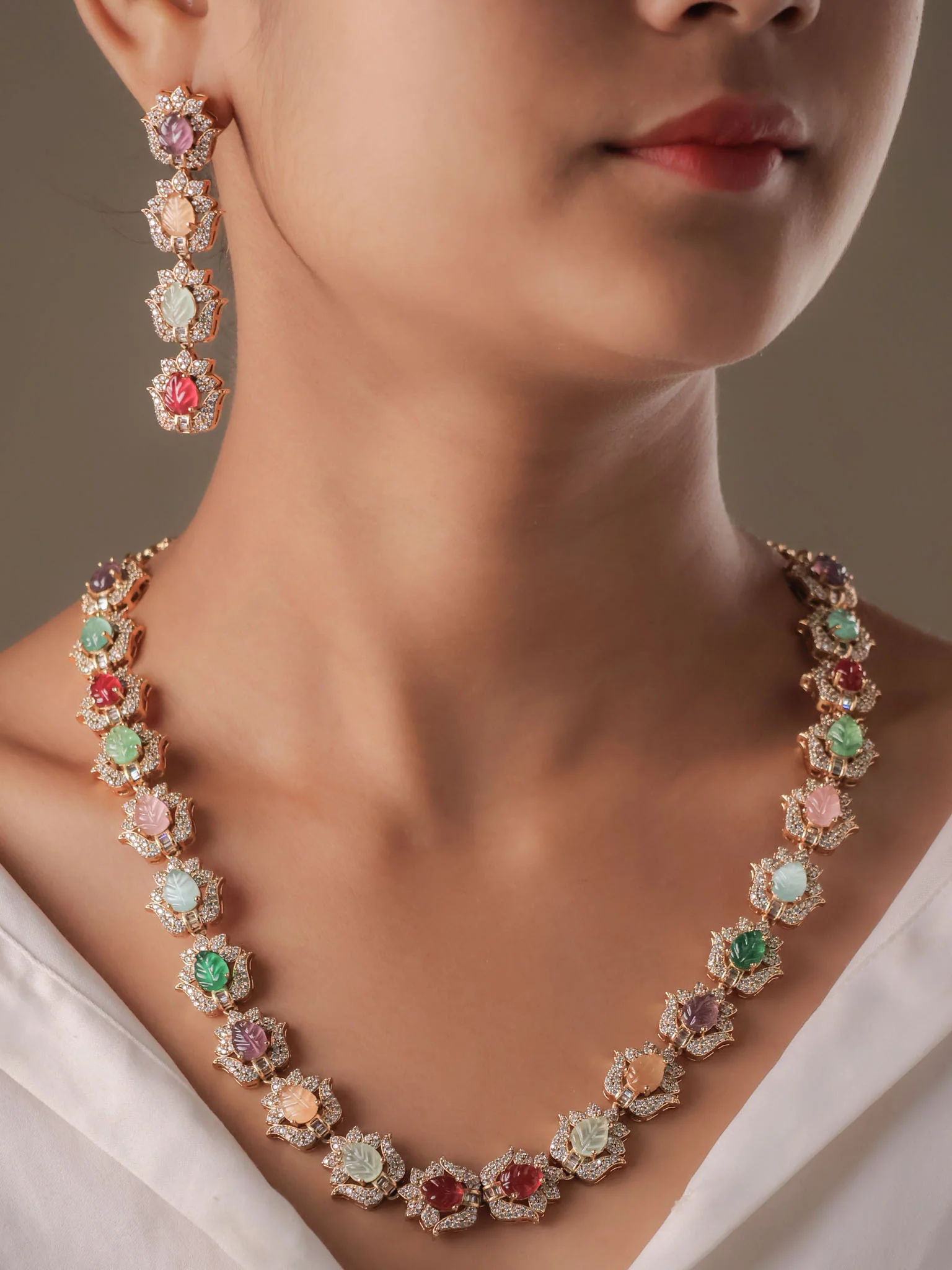 Navrasa Carved Gemstone Heirloom Necklace Set