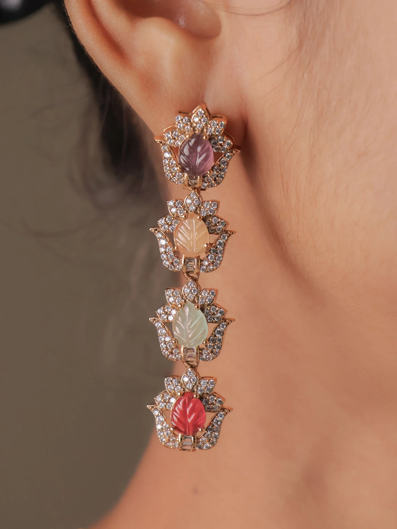 Navrasa Carved Gemstone Heirloom Necklace Set - Image 3