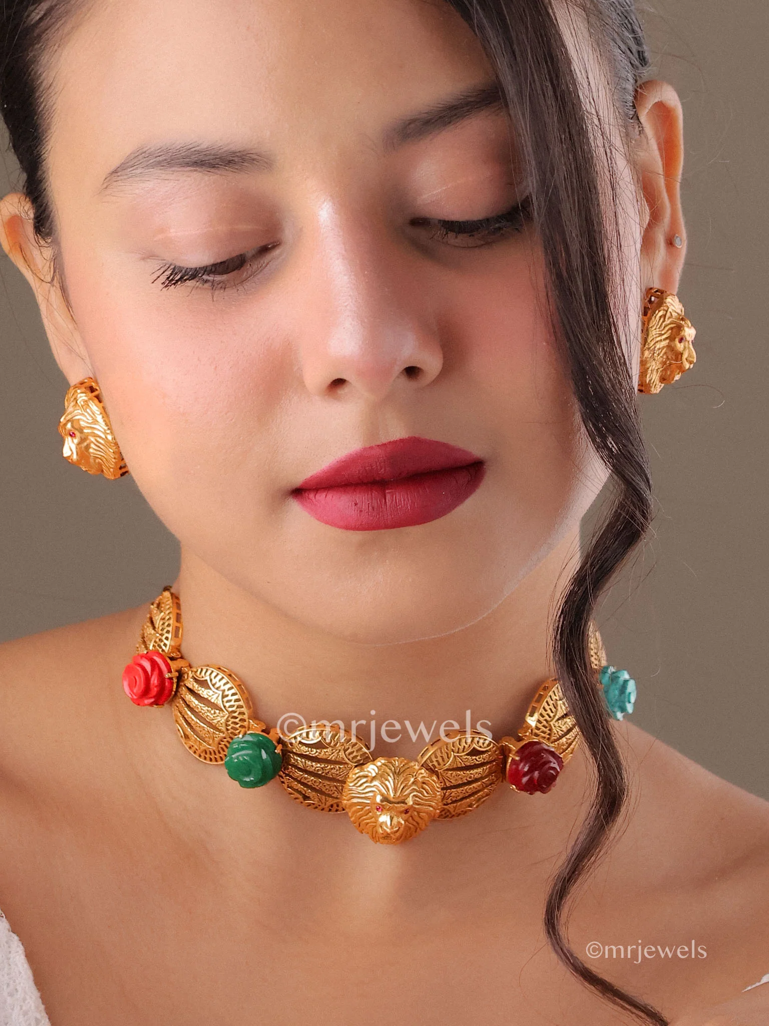 Navratan Lion Choker Necklace