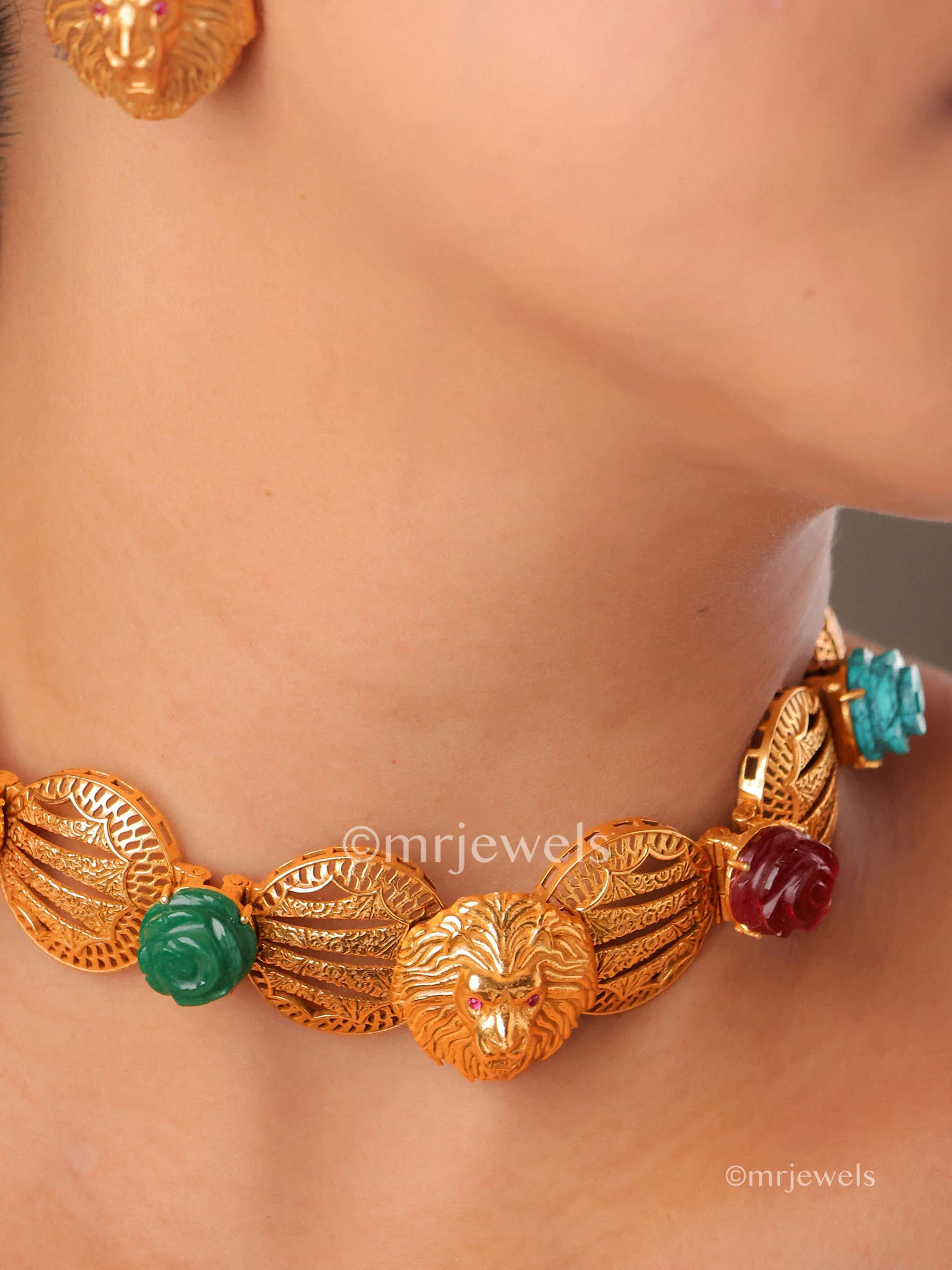 Navratan Lion Choker Necklace - Image 2