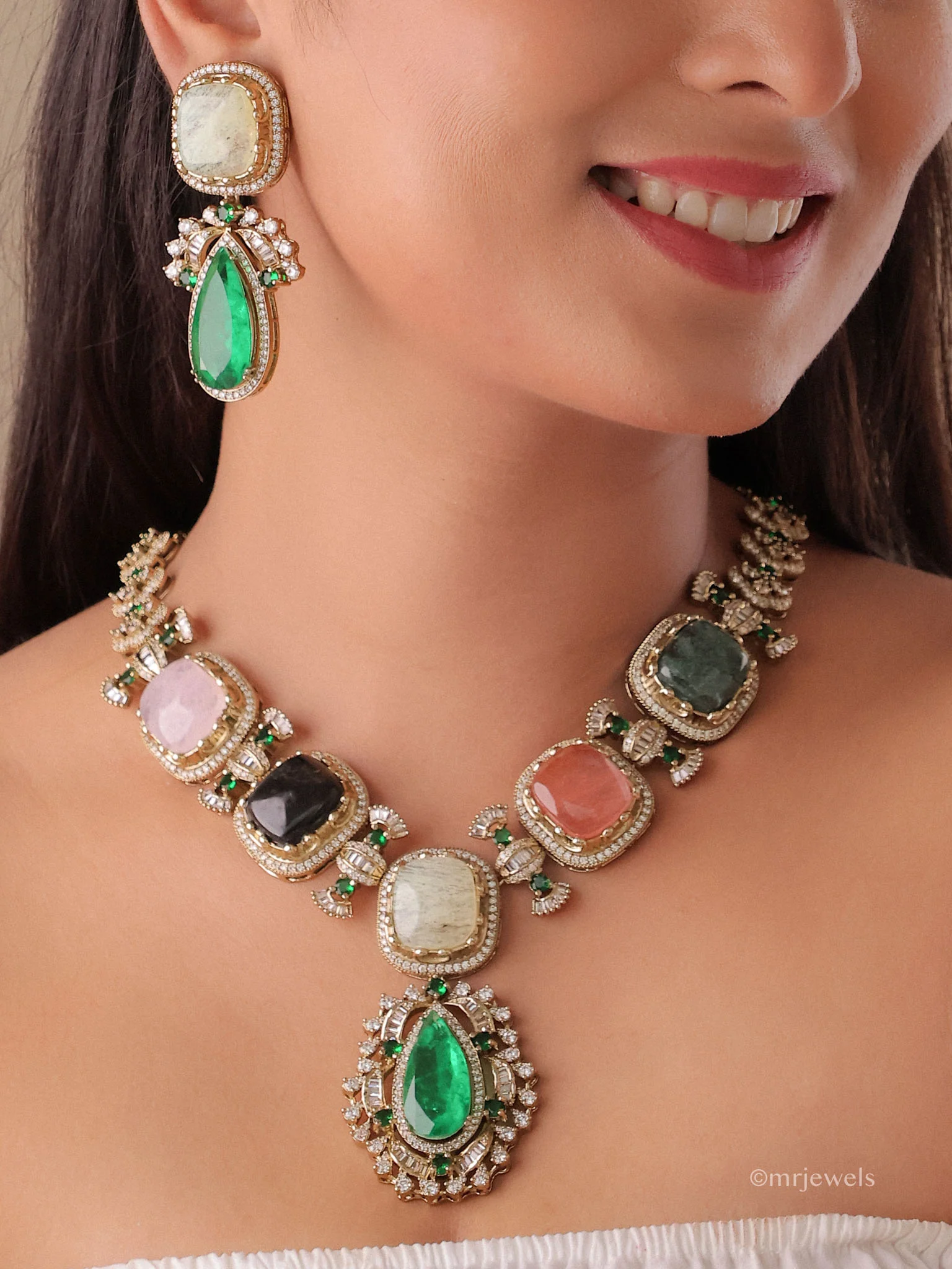 Navratna Couture Necklace Set (with Earrings)