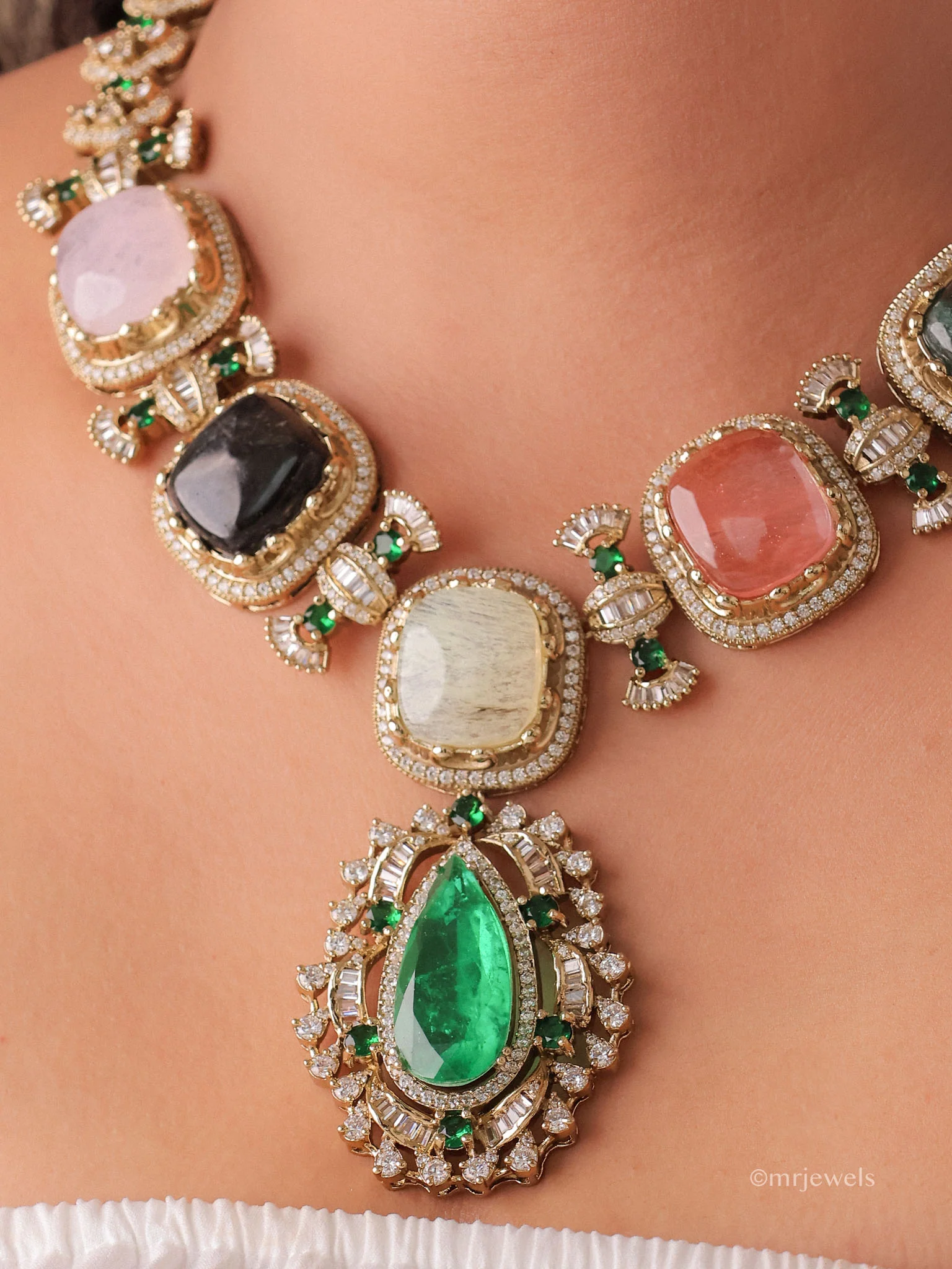Navratna Couture Necklace Set (with Earrings) - Image 2