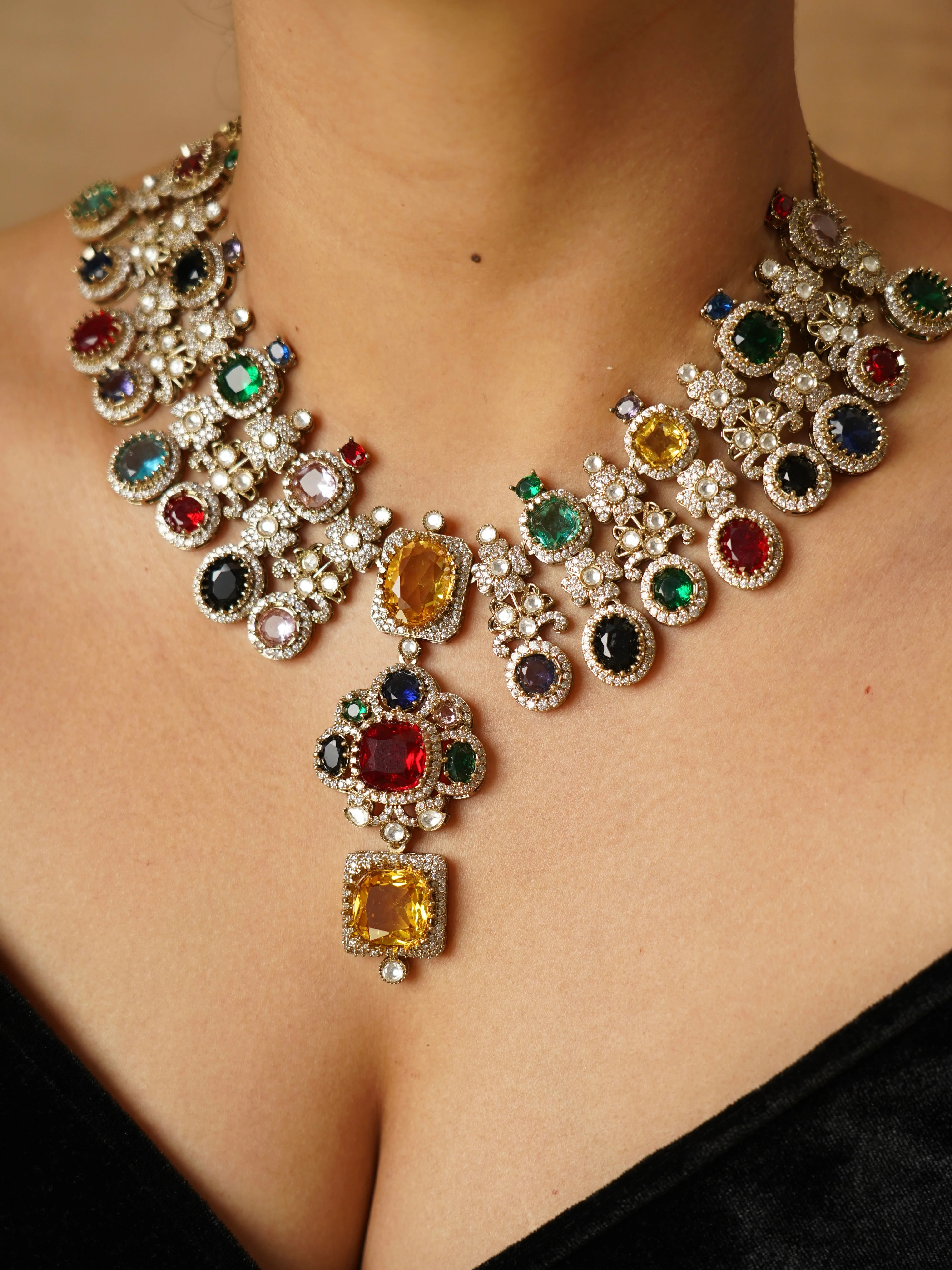 Navratna Statement Grand Necklace Set - Image 3