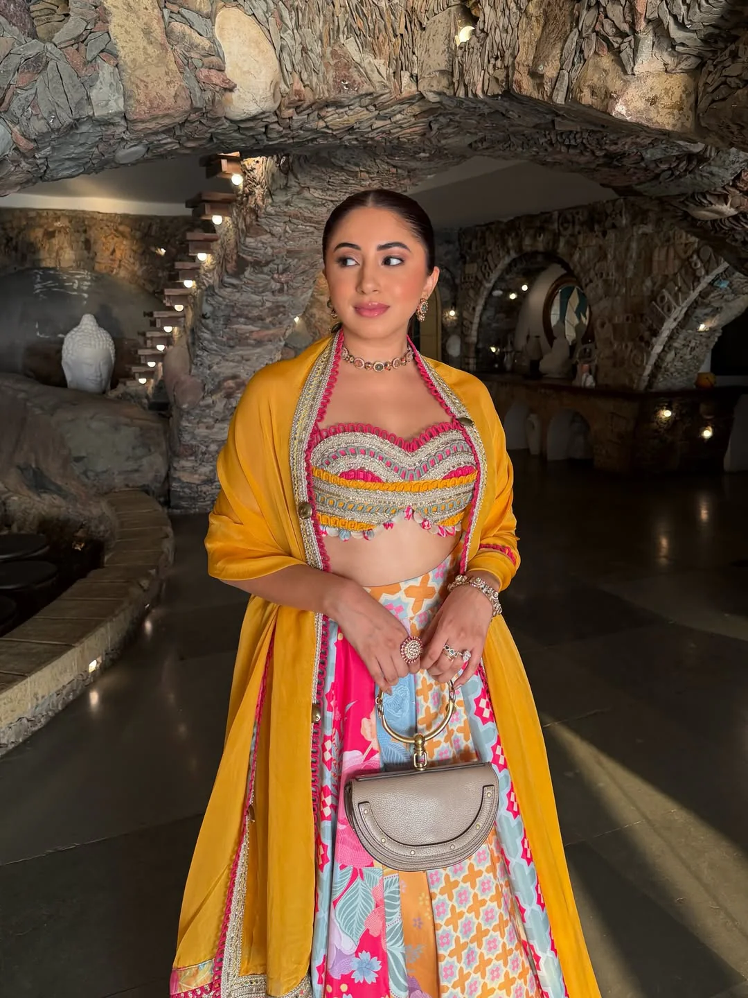 Navya Sabya  Inspired– Vibrant Navrattan Necklace Set - Image 6