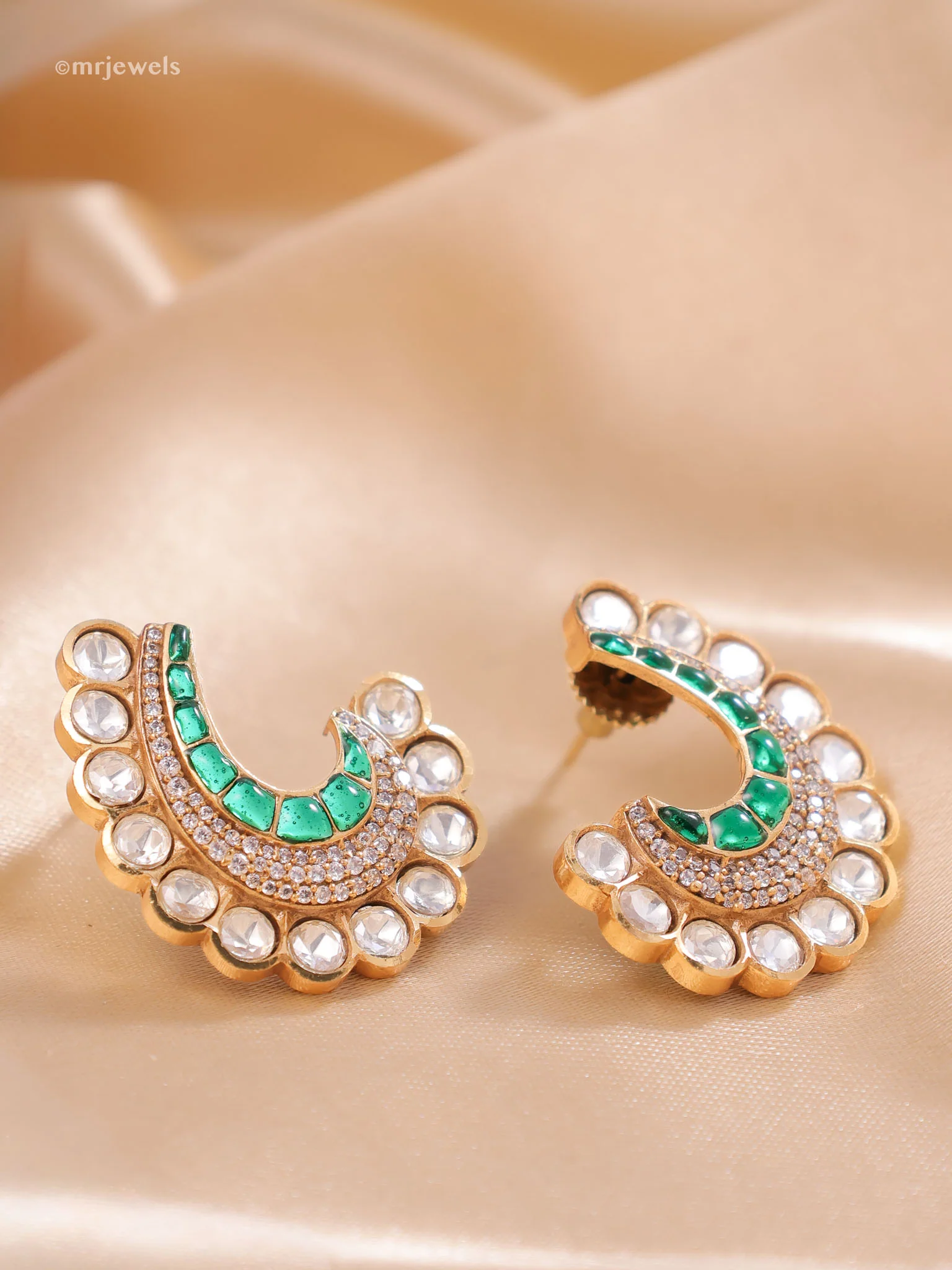 Noor Crescent Meenakari Polki Studs - Image 2