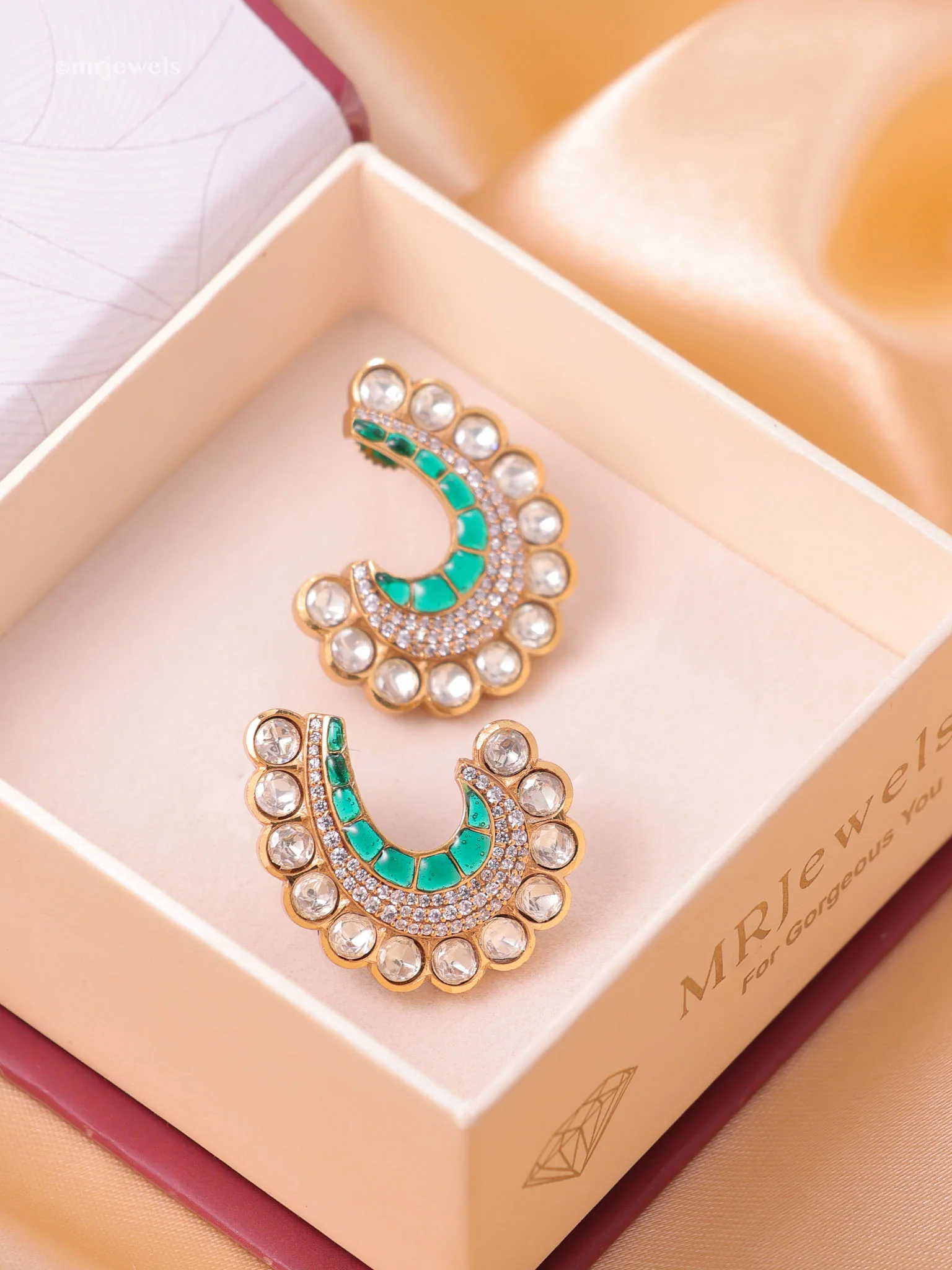 Noor Crescent Meenakari Polki Studs - Image 3