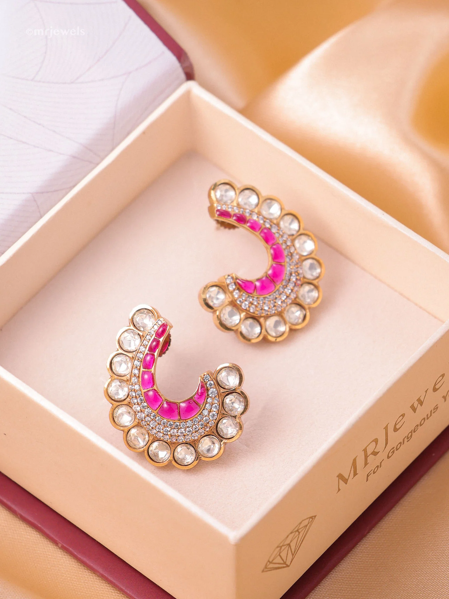 Noor Crescent Meenakari Polki Studs - Image 6