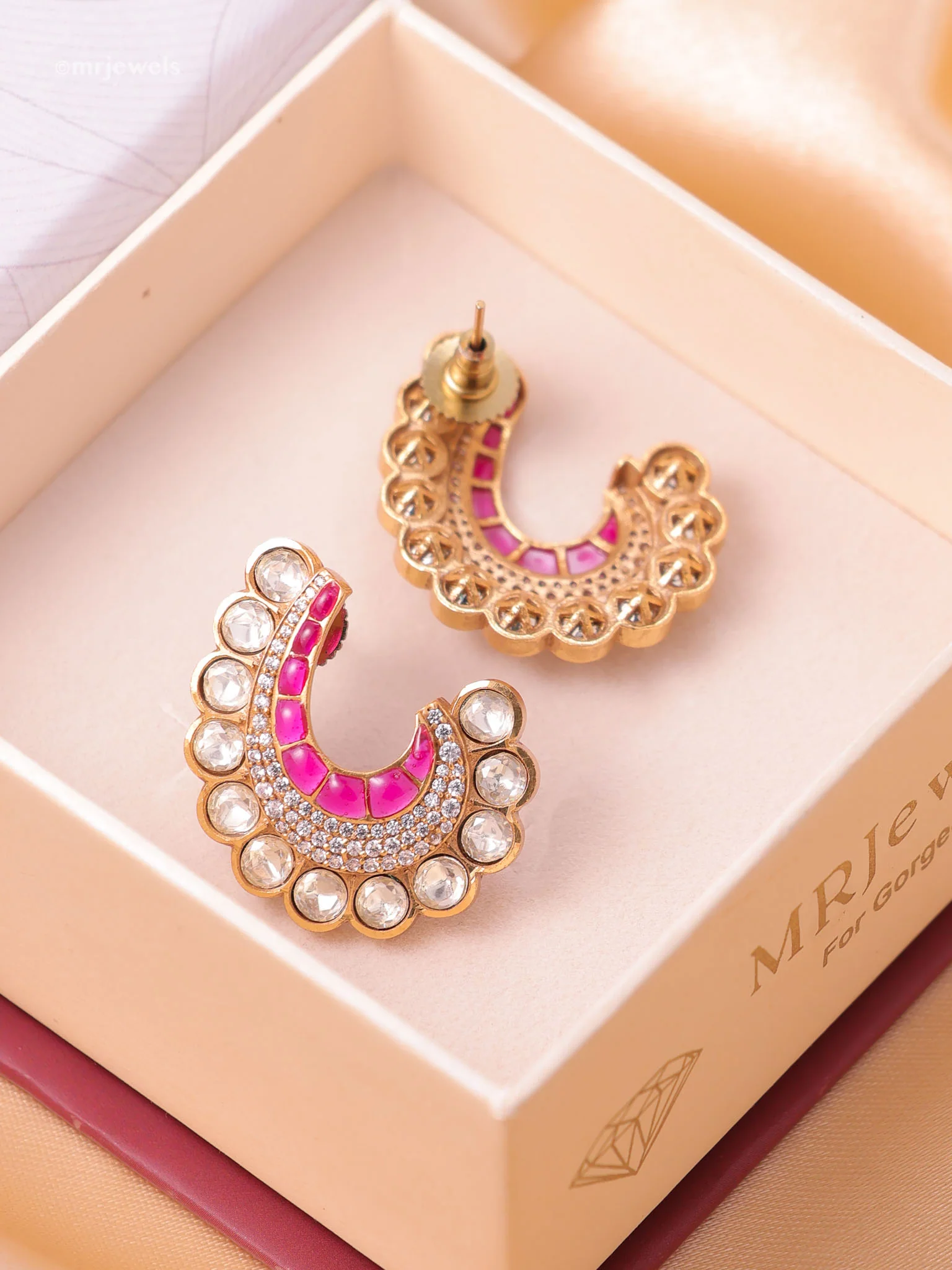 Noor Crescent Meenakari Polki Studs - Image 7