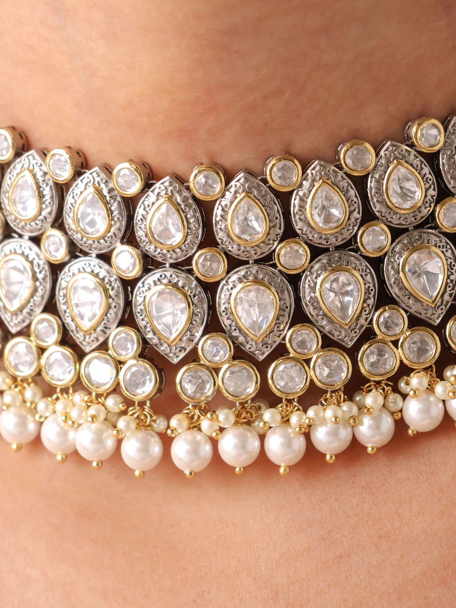 Noor-e-Pearl Polki Vintage Style Choker Set - Image 2