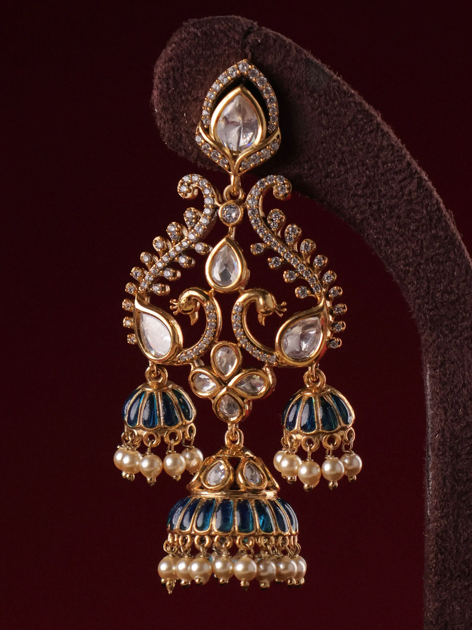 Noor Jharokha Polki Triple Jhumka Earrings - Image 5