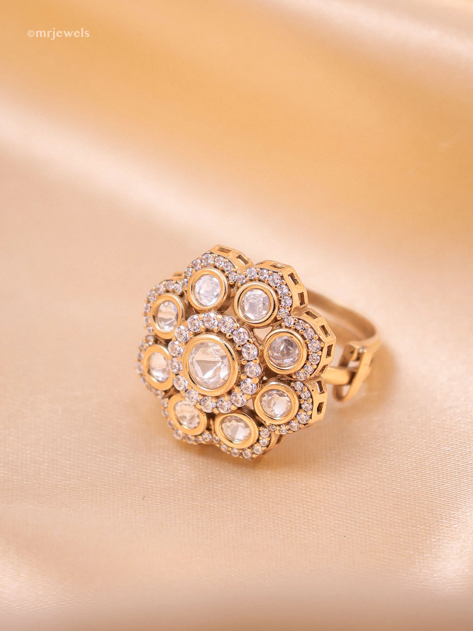 Noor Mehandi Polki Floral Ring - Image 2