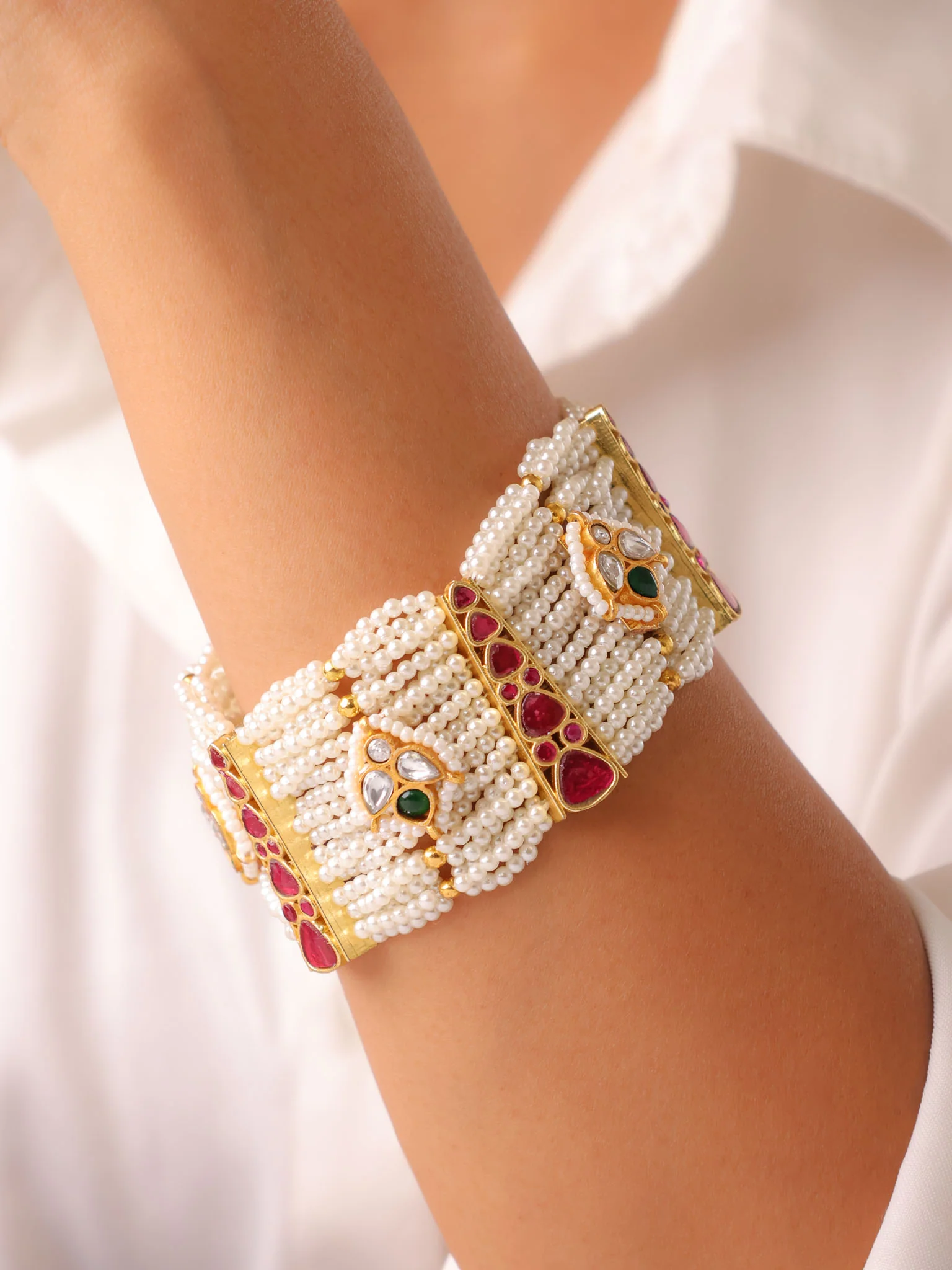 Noor Pearl Kundan Cuff Bracelet - Image 3