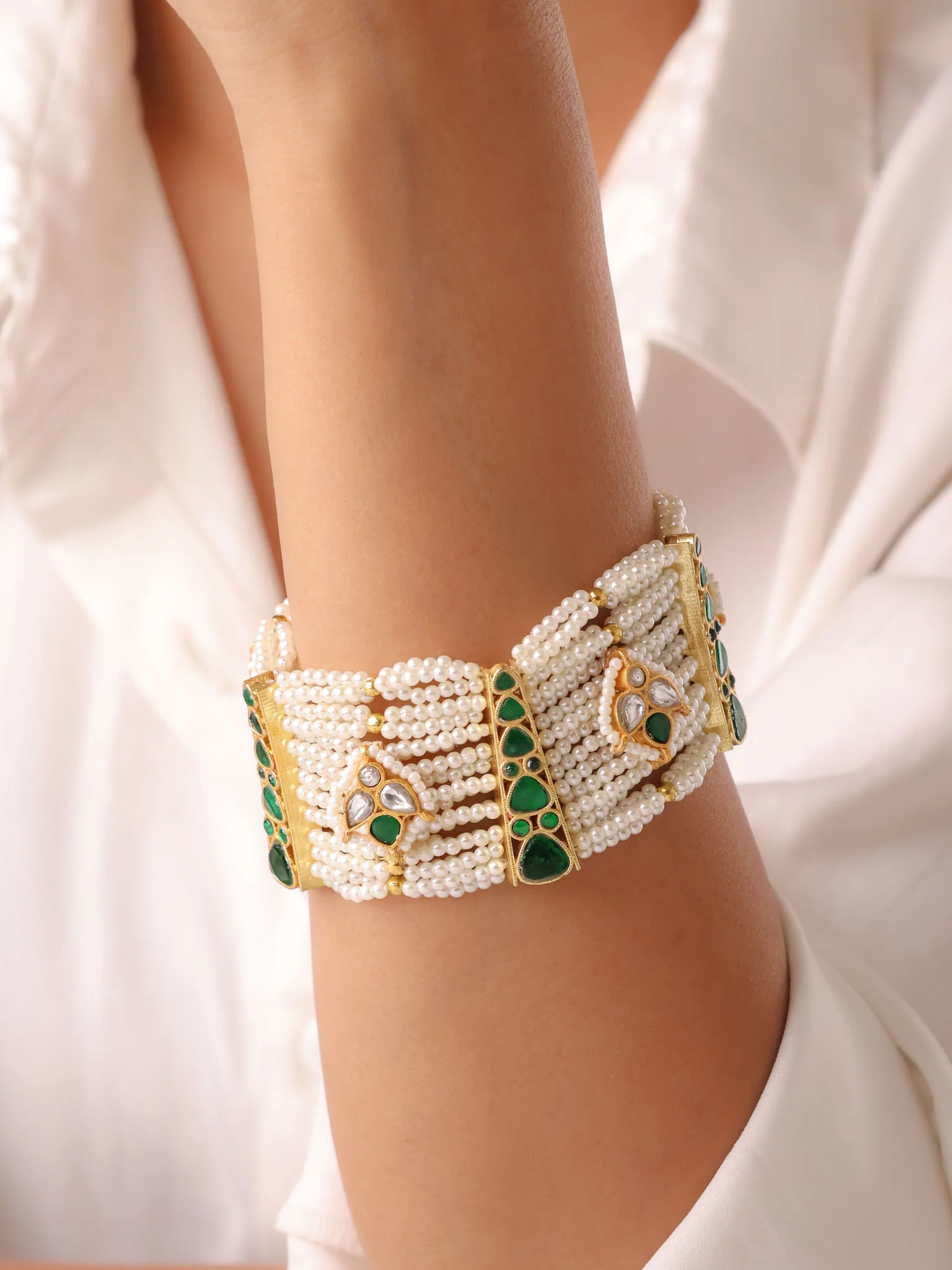 Noor Pearl Kundan Cuff Bracelet - Image 4