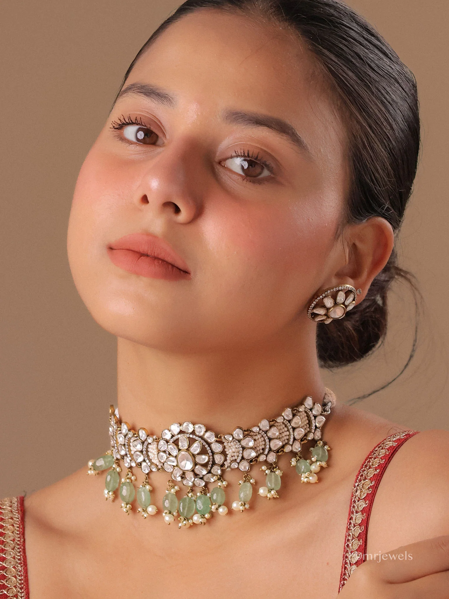 Noor Polki Victorian Jade Choker Set