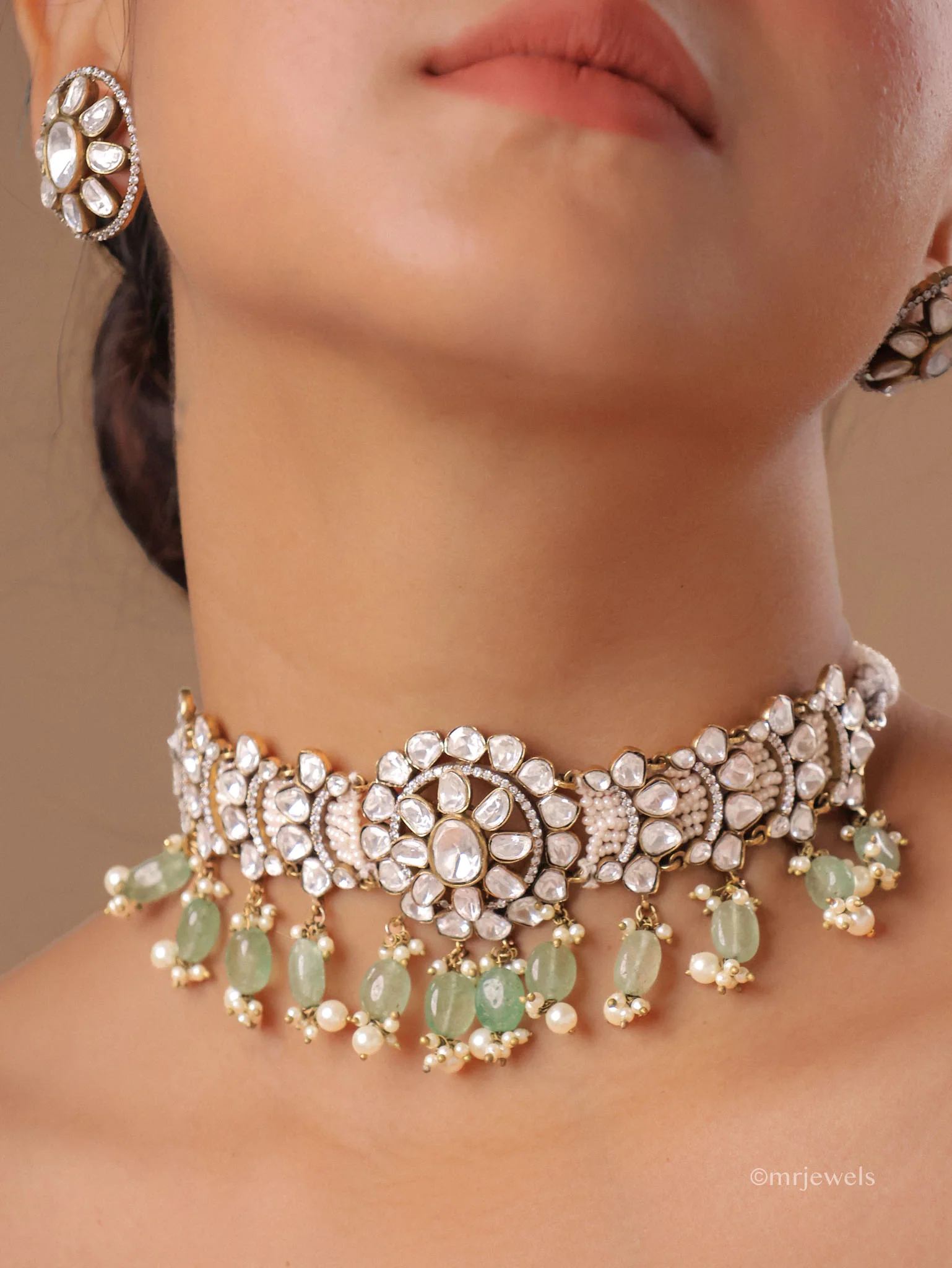 Noor Polki Victorian Jade Choker Set - Image 2