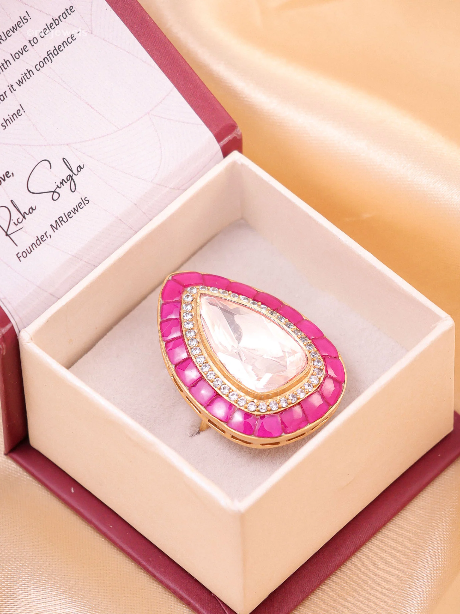 Noor Teardrop Polki Ring (Adjustable)