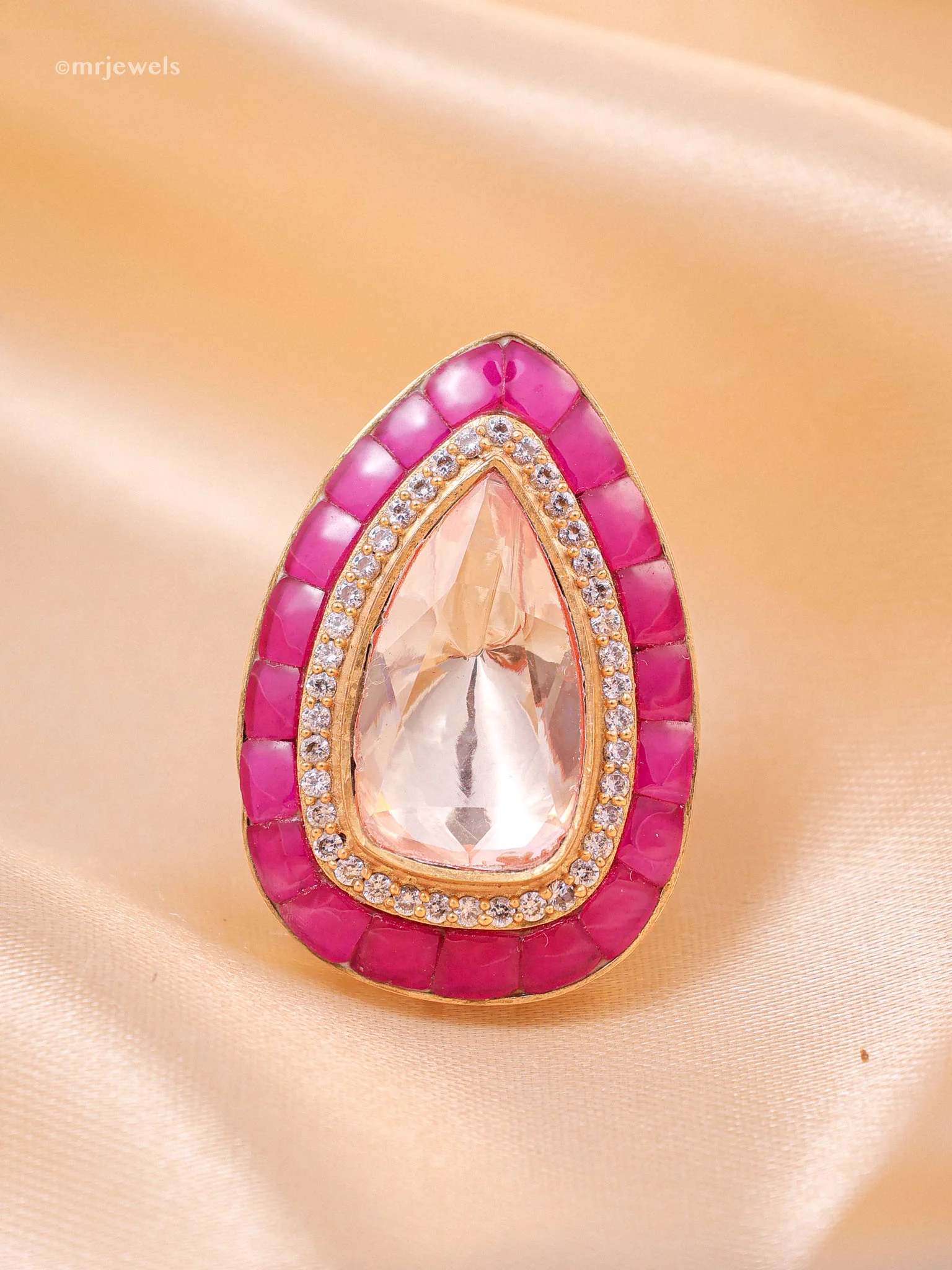 Noor Teardrop Polki Ring (Adjustable) - Image 2