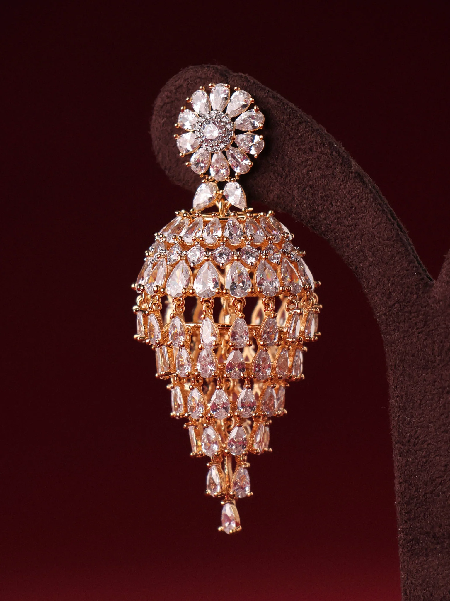 Nooraya Crystal Cascade Jhumki Earrings - Image 2