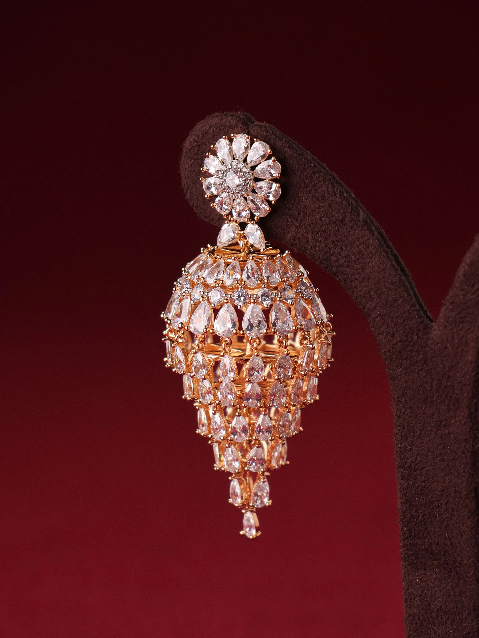 Nooraya Crystal Cascade Jhumki Earrings - Image 3