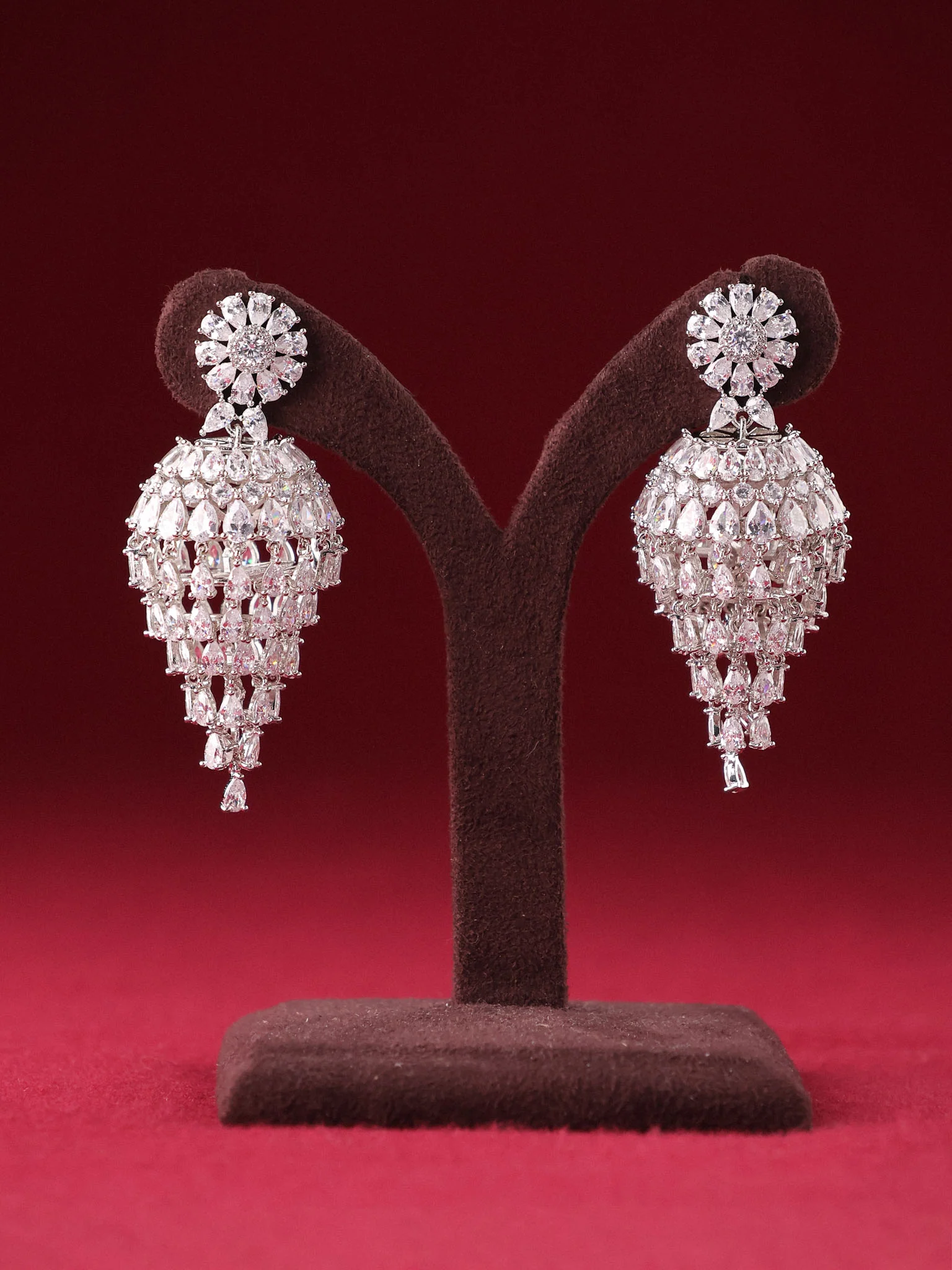 Nooraya Crystal Cascade Jhumki Earrings - Image 4