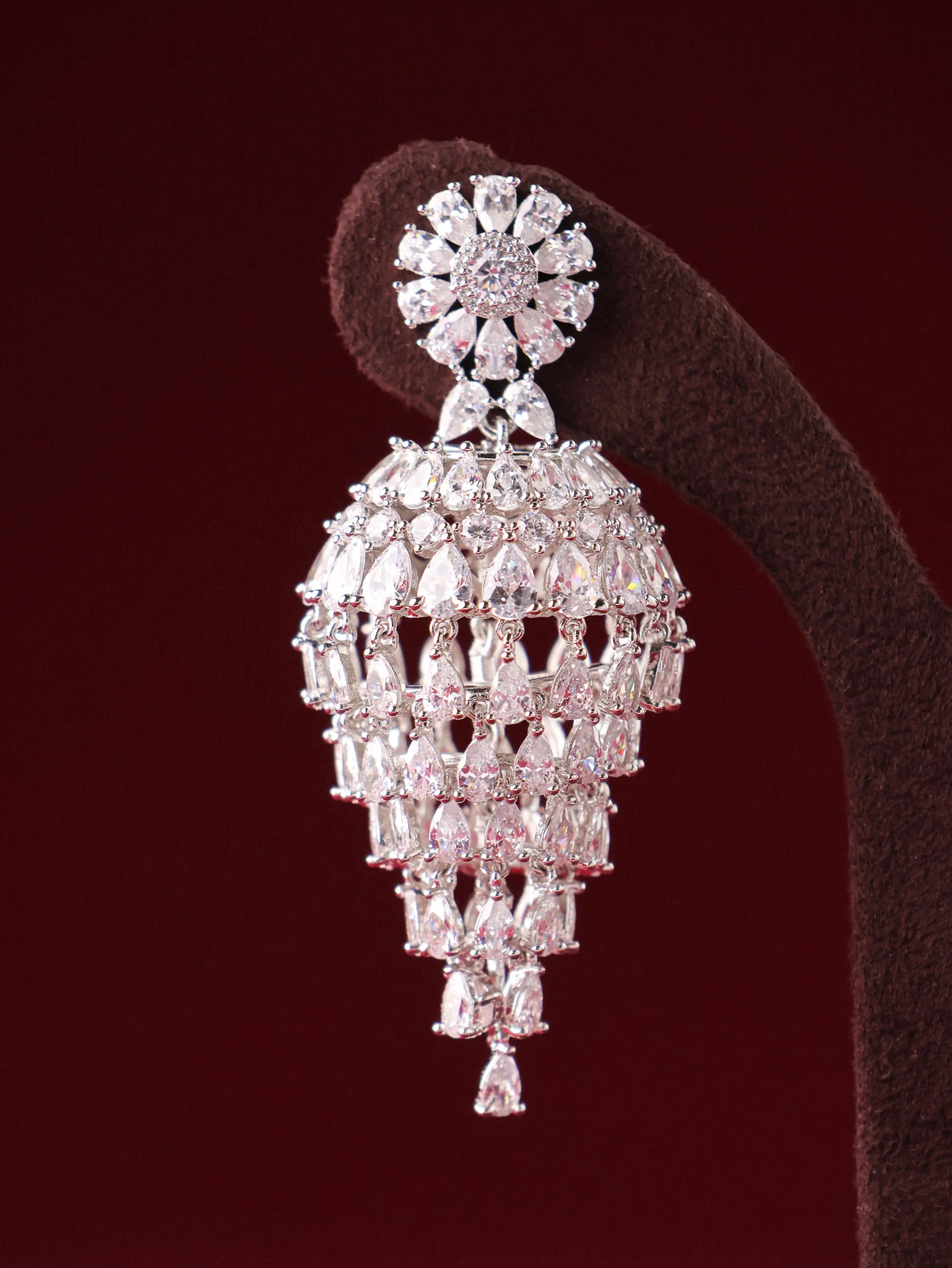 Nooraya Crystal Cascade Jhumki Earrings - Image 5