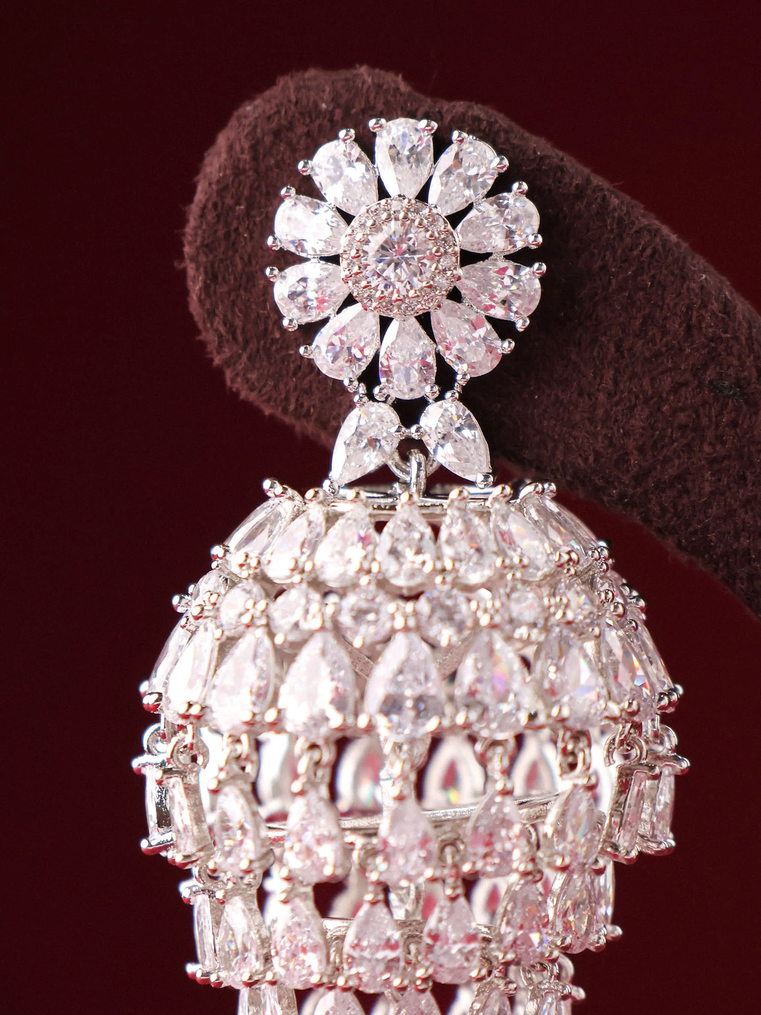 Nooraya Crystal Cascade Jhumki Earrings - Image 6