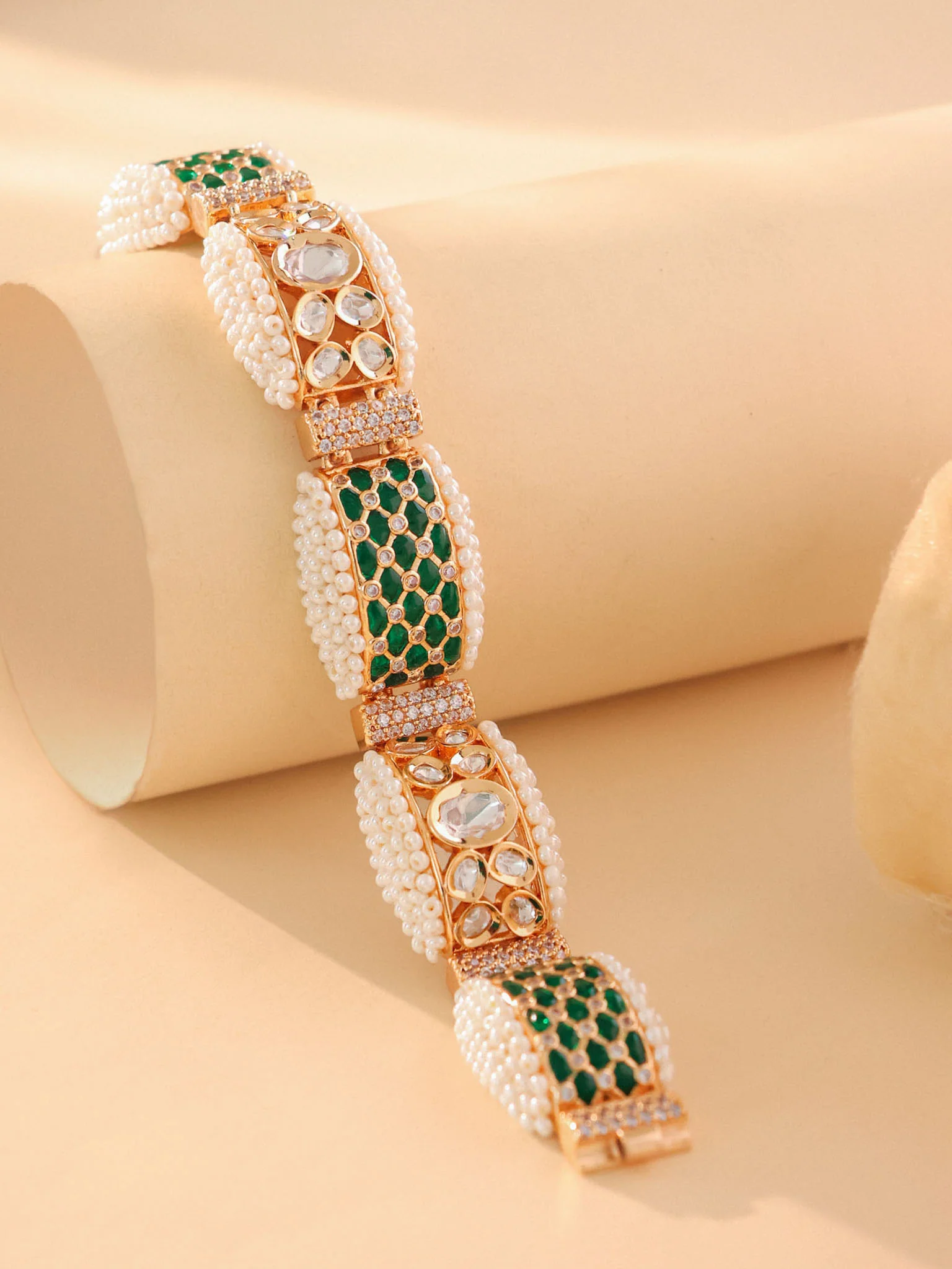 Noorva Emerald Pearl Heritage Bracelet-7.5 inches