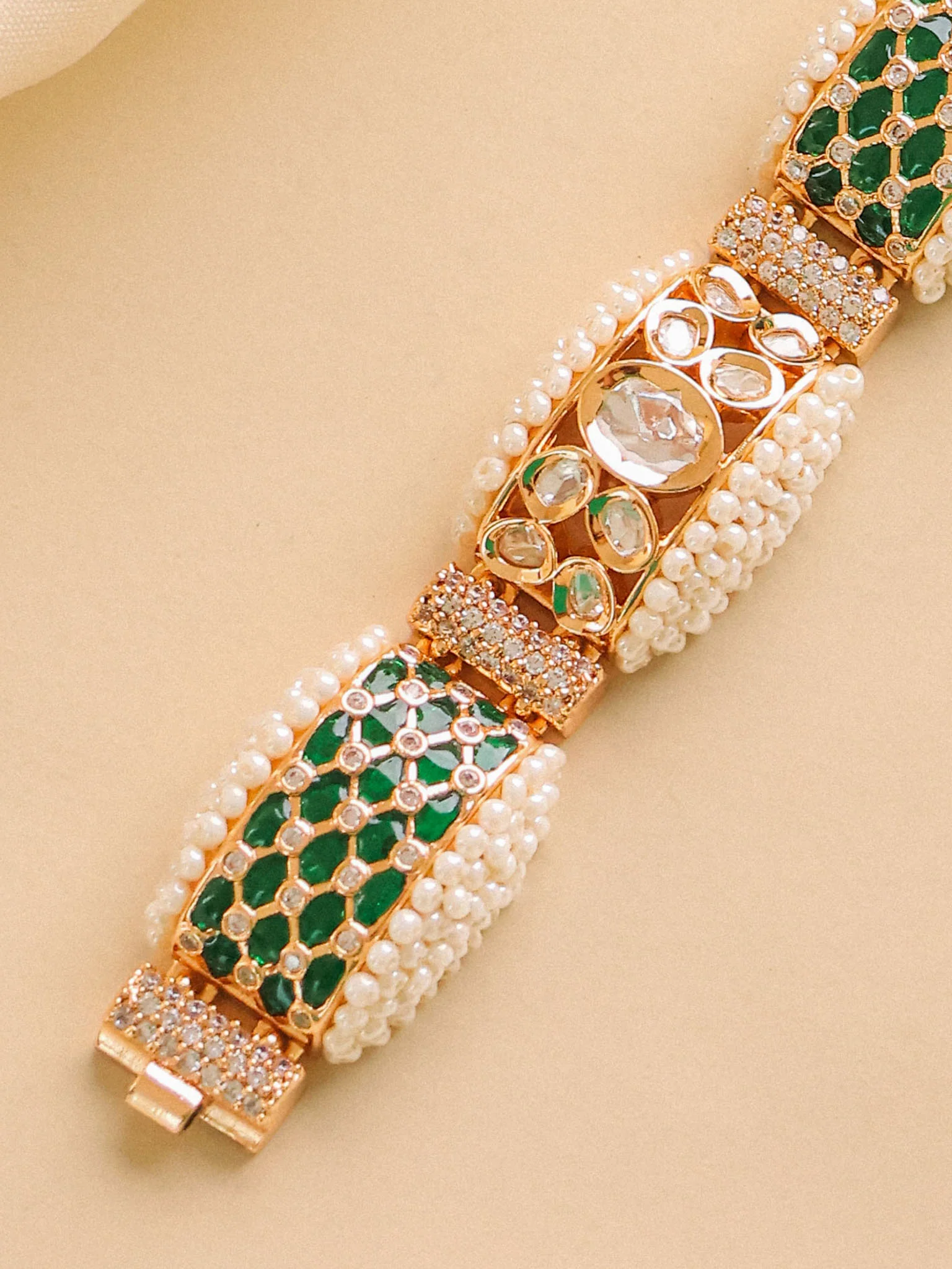 Noorva Emerald Pearl Heritage Bracelet-7.5 inches - Image 2