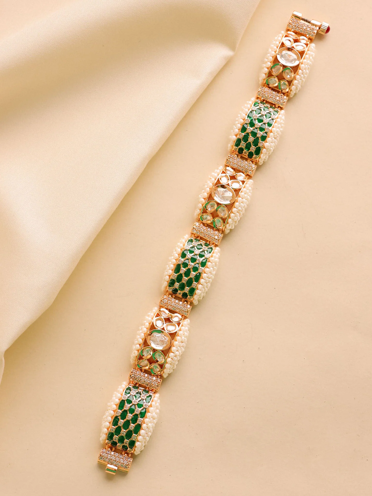 Noorva Emerald Pearl Heritage Bracelet-7.5 inches - Image 3
