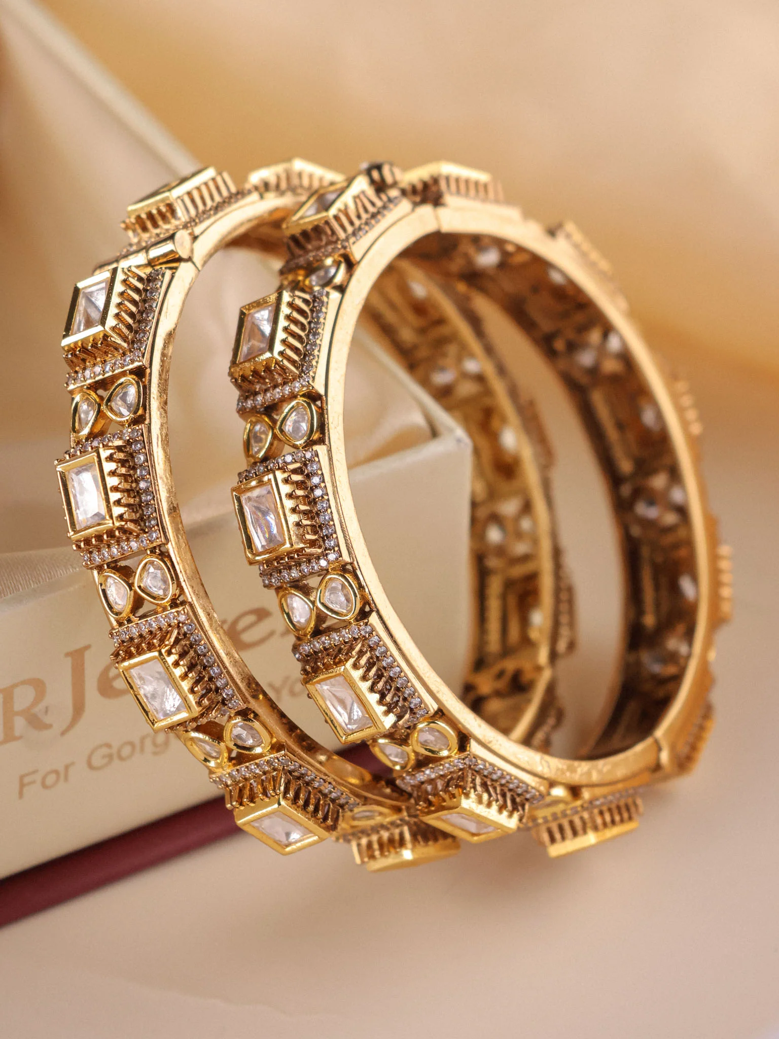Openable Kundan Bangle- Pair of 2