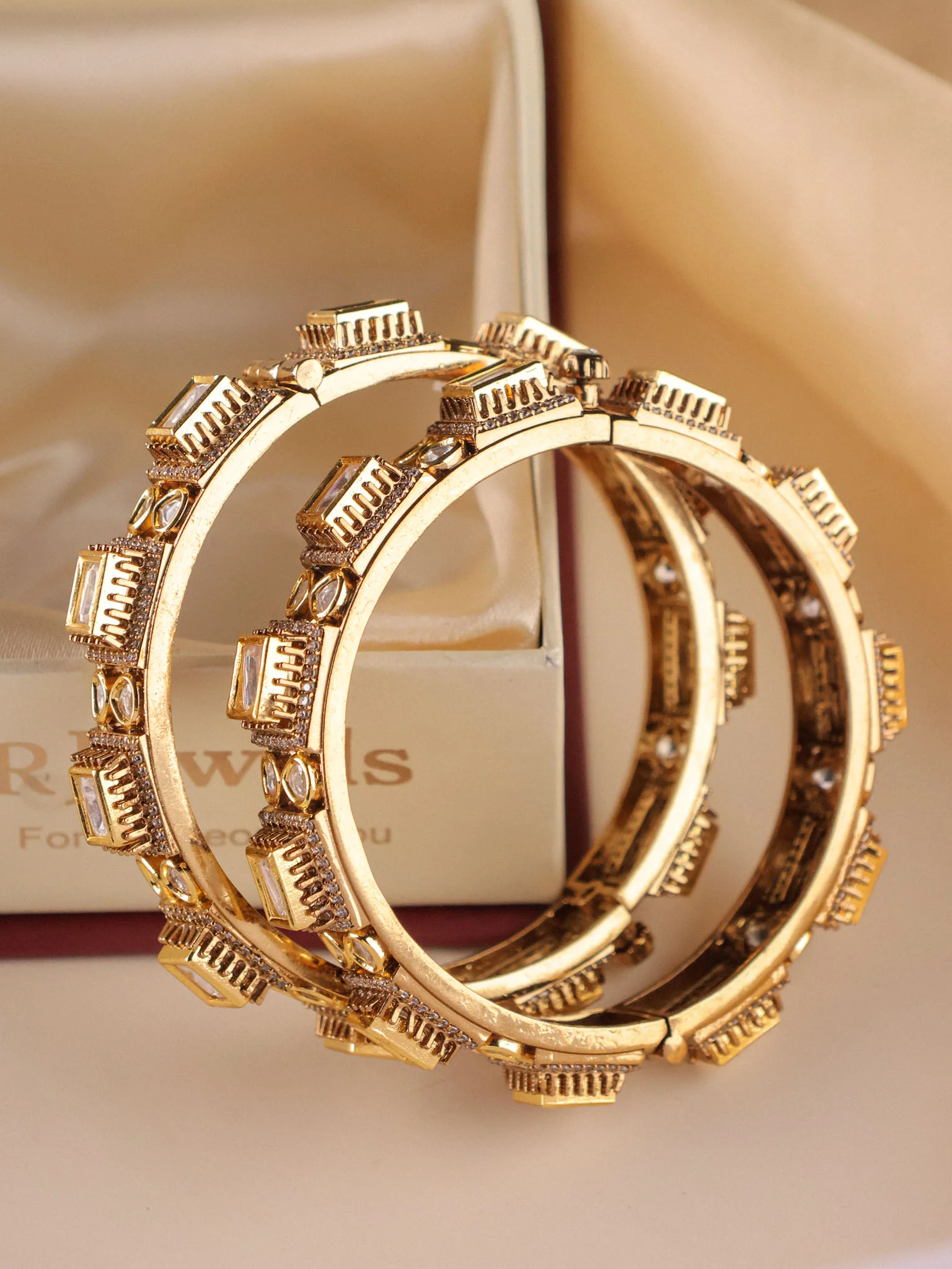 Openable Kundan Bangle- Pair of 2 - Image 3