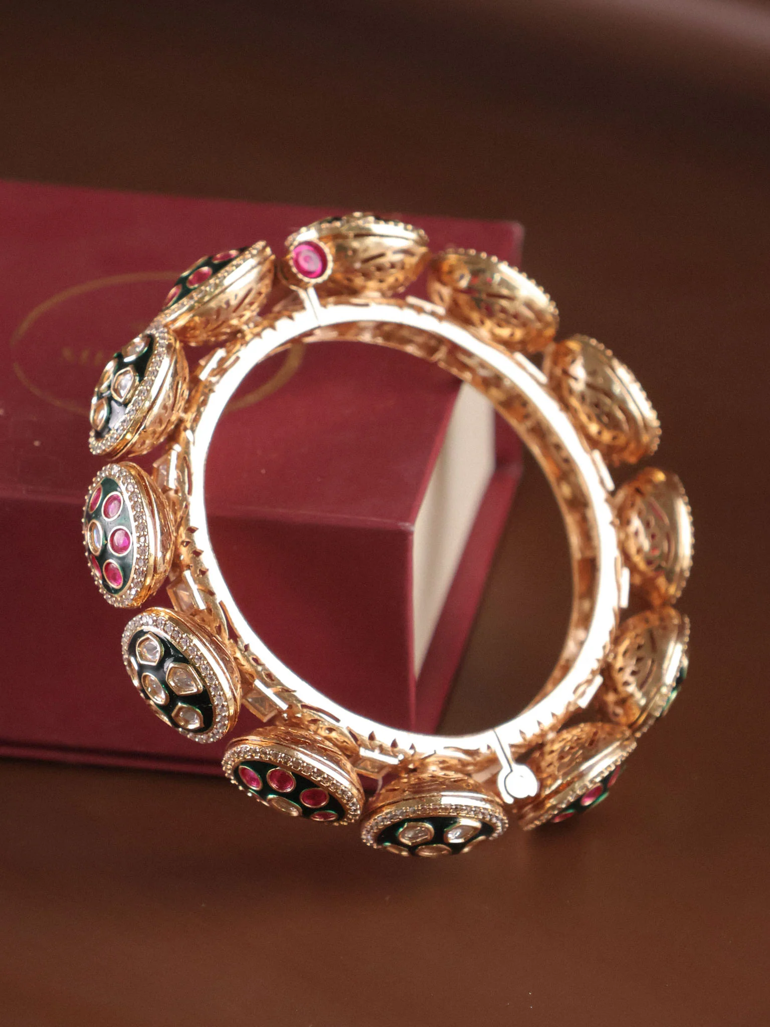 Pacheli Royal Meenakari Polki Openable  Kada - Image 3