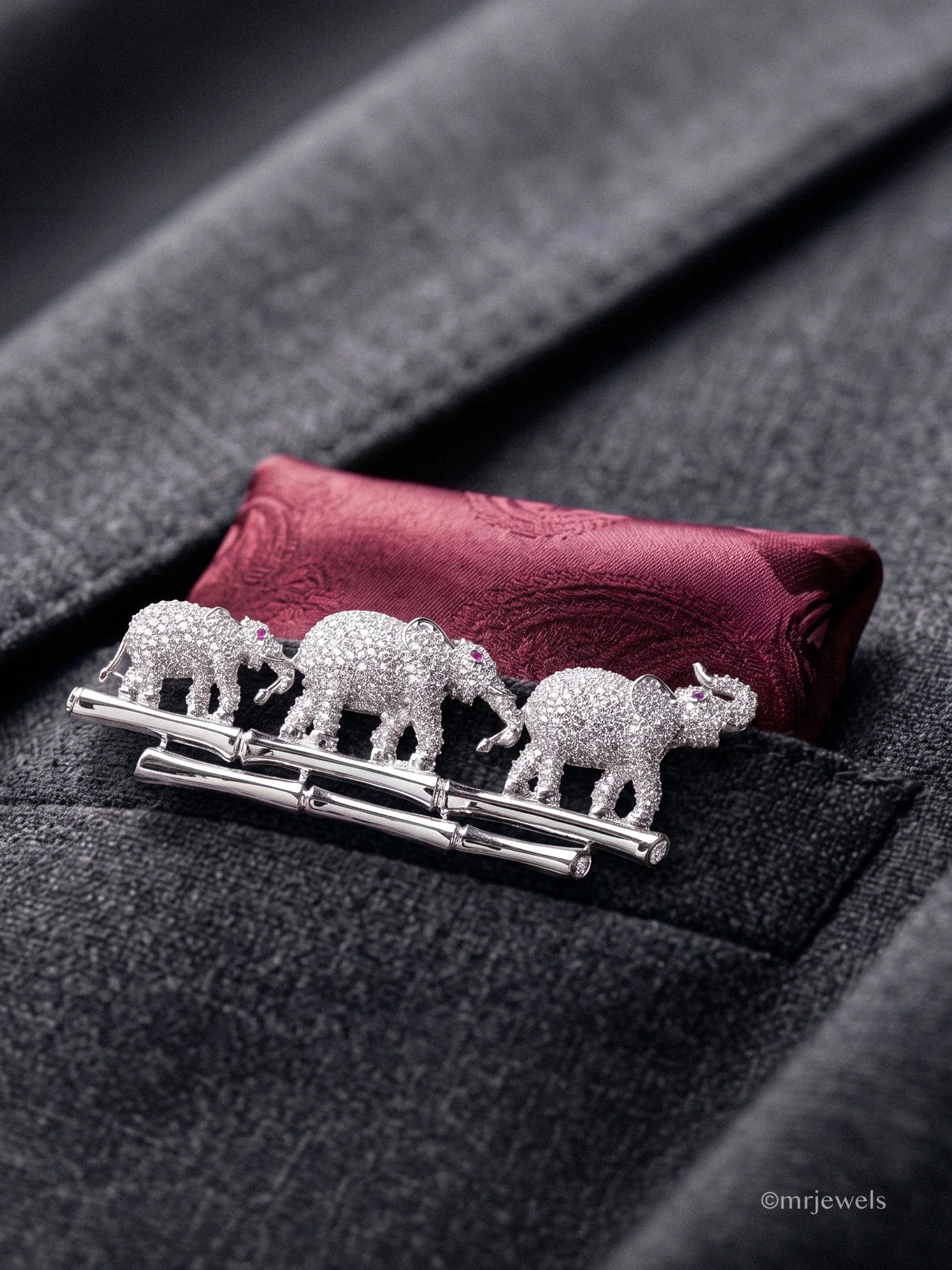 Pavé Elephant Brooch for Men's Suits